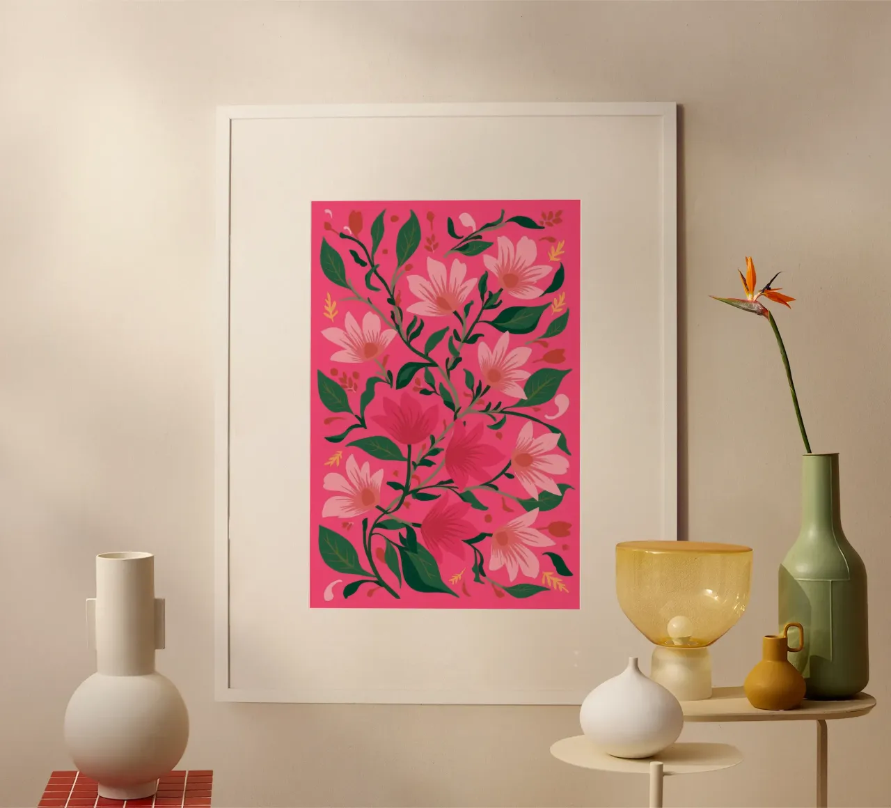 Petali rosa audaci poster con telaio in legno da Arcane Shade