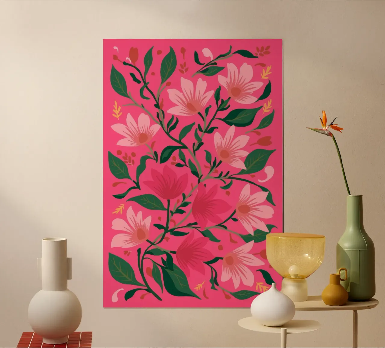 Petali rosa audaci poster con telaio in legno da Arcane Shade