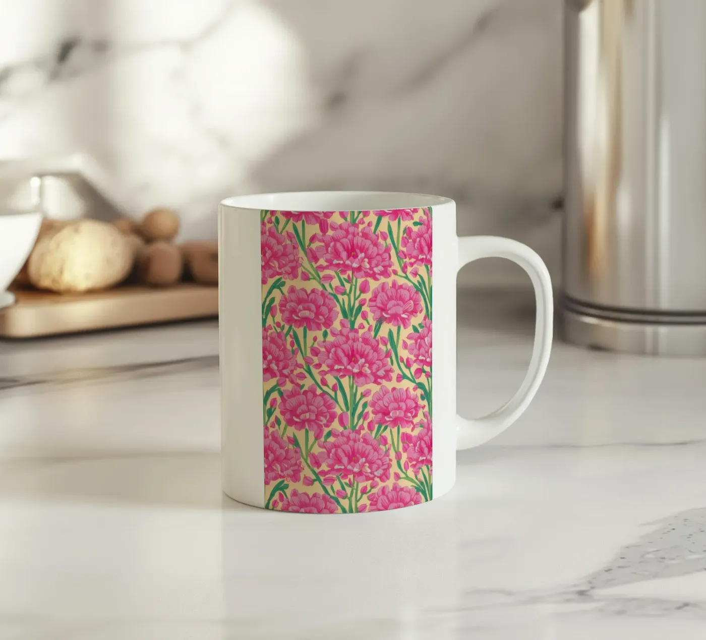 Carnation Pattern Joy ceramic mug by Arcane Shade