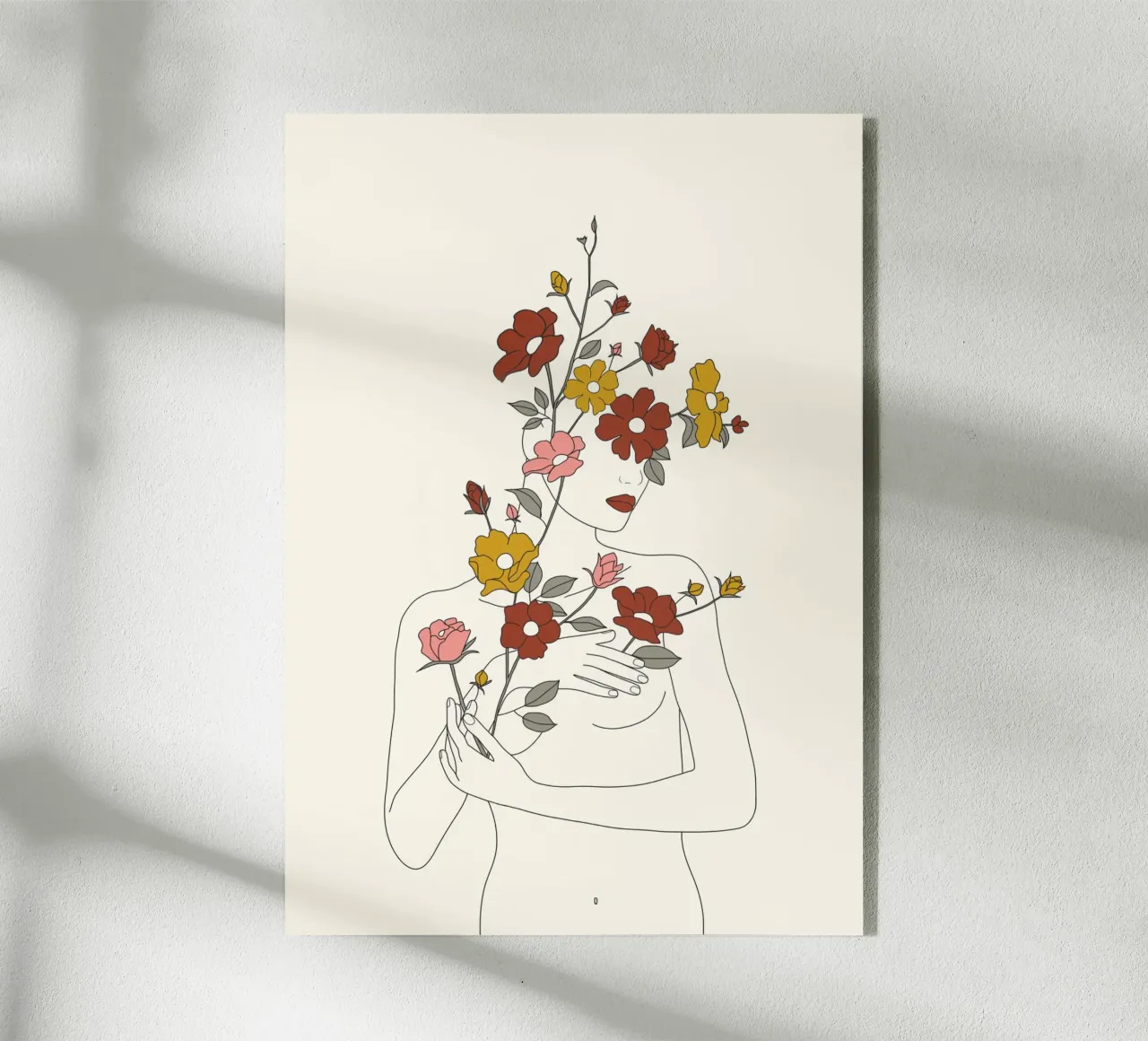 Colorful Thoughts Minimal Line Art Woman with Wild Roses acrylic glass by Nadjaa