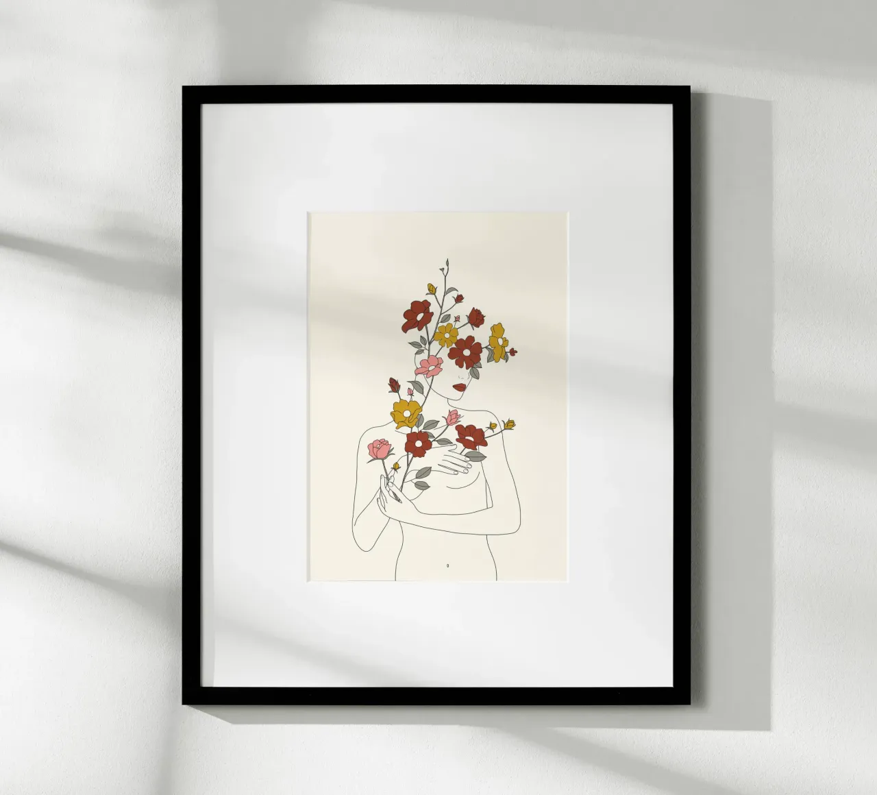 Colorful Thoughts Minimal Line Art Woman with Wild Roses poster con telaio in plastica da Nadjaa