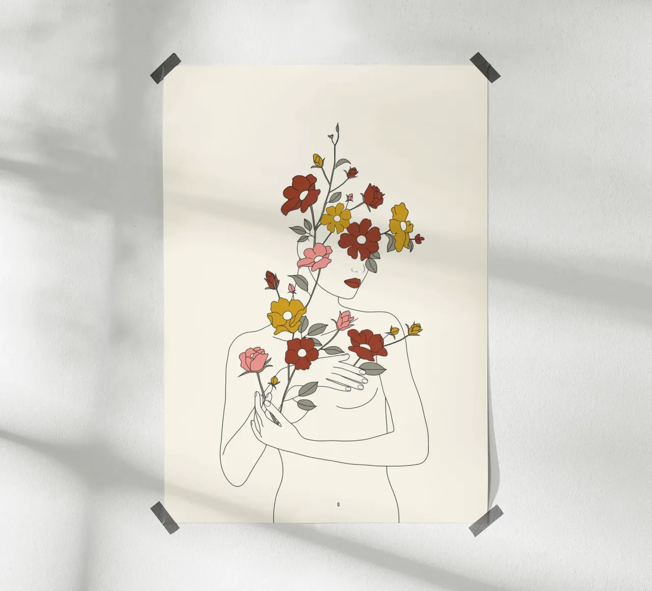 Colorful Thoughts Minimal Line Art Woman with Wild Roses poster con telaio in plastica da Nadjaa
