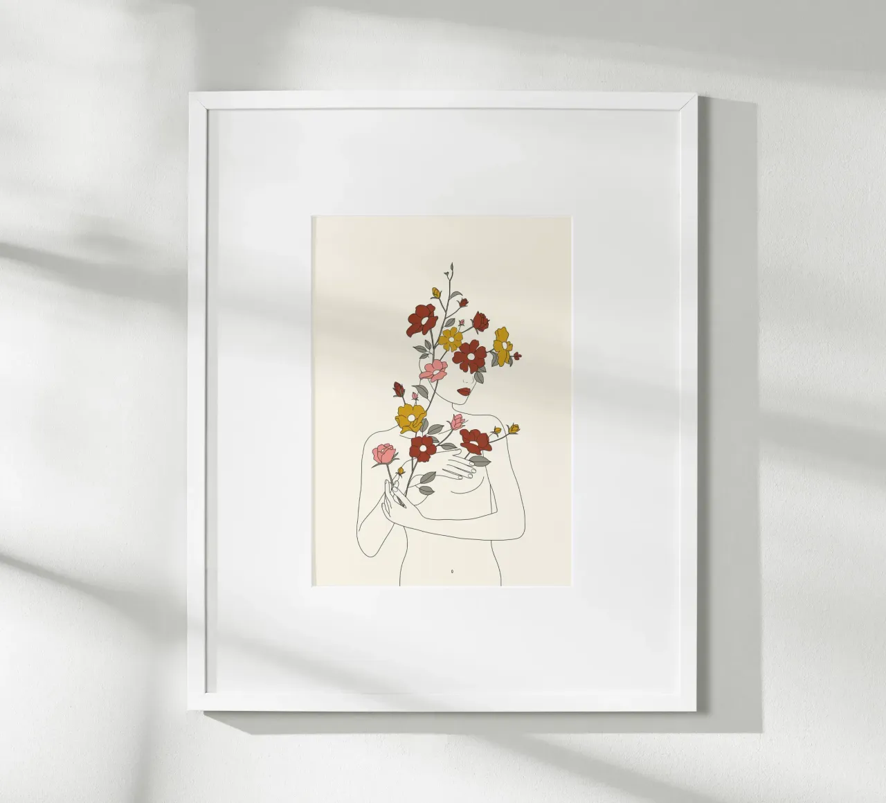 Colorful Thoughts Minimal Line Art Woman with Wild Roses poster con telaio in plastica da Nadjaa