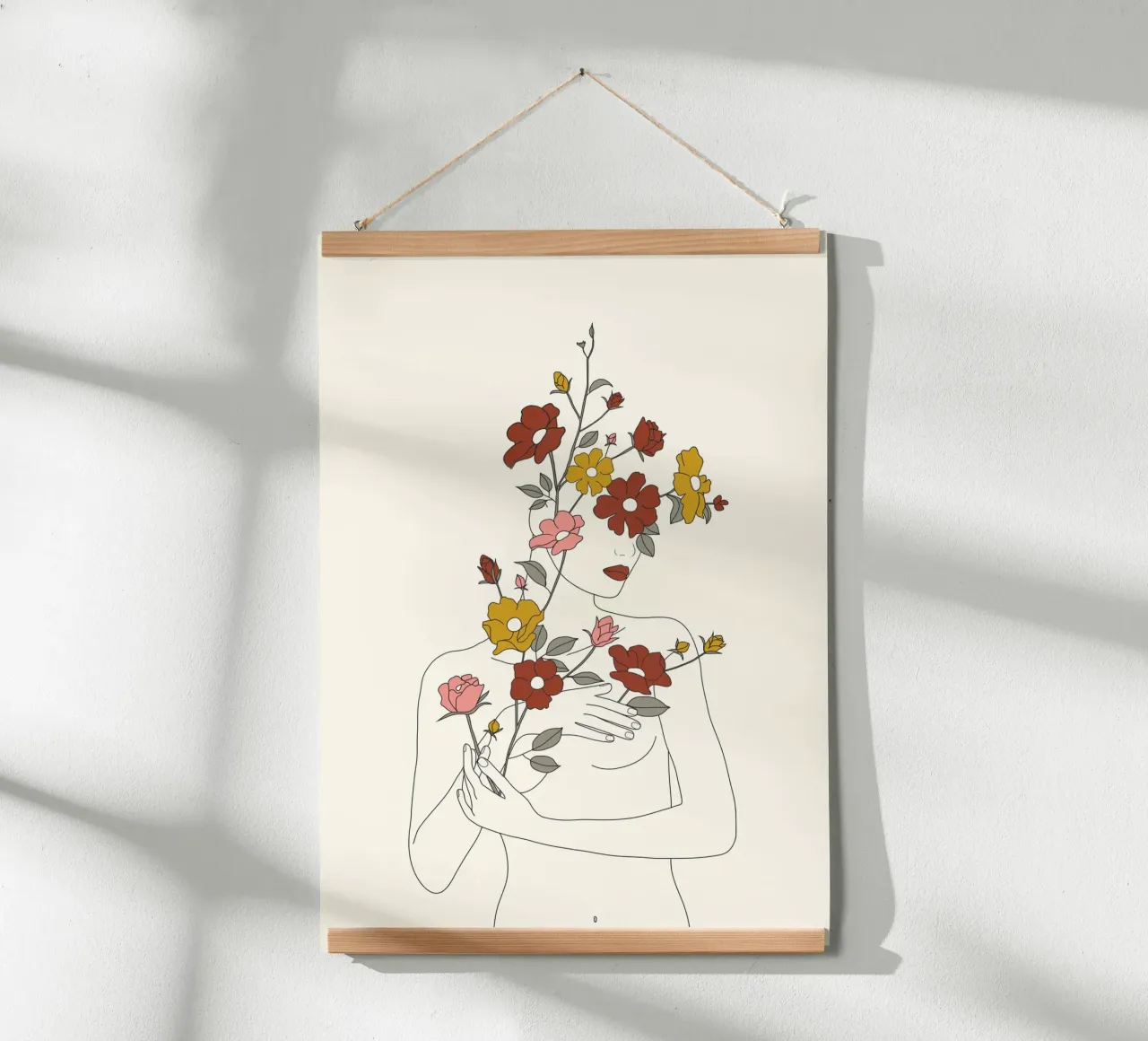 Colorful Thoughts Minimal Line Art Woman with Wild Roses poster con telaio in plastica da Nadjaa