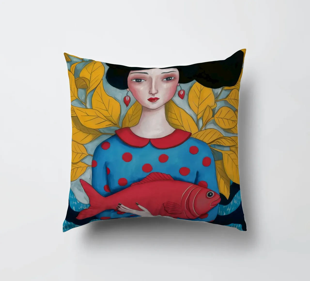Signora con pesce rosso cuscino da Arcane Shade