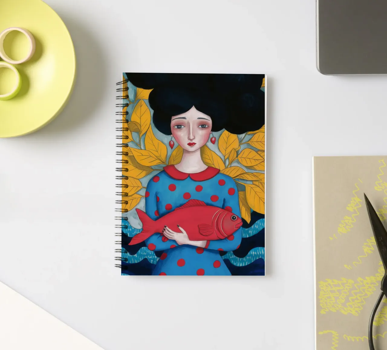 Lady With Red Fish spiral notebook by Arcane Shade