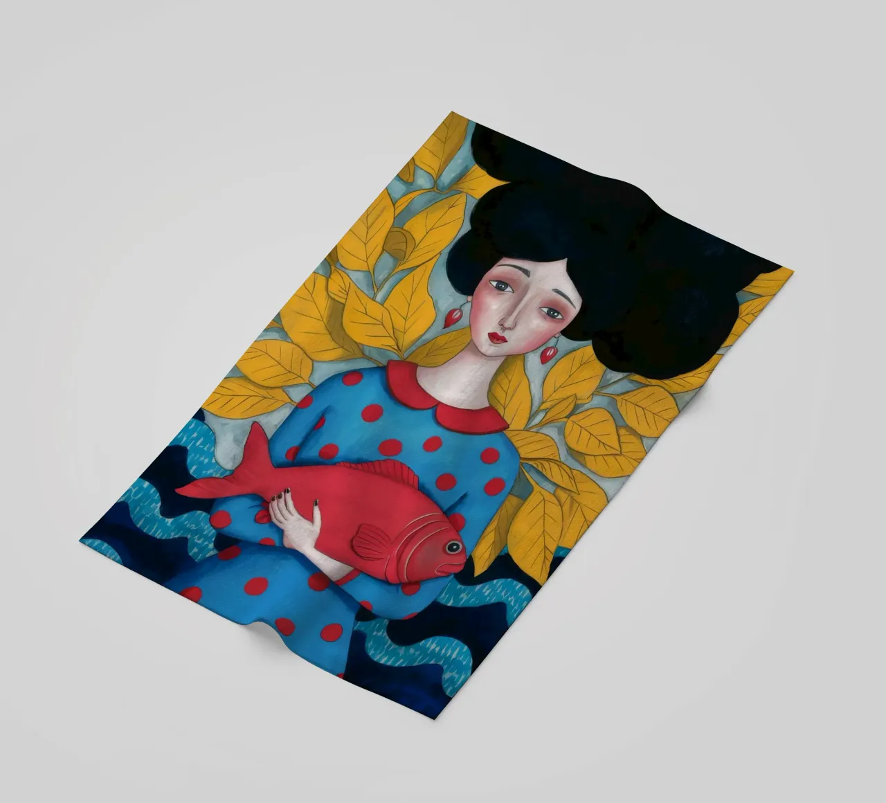 Signora con pesce rosso telo mare da Arcane Shade