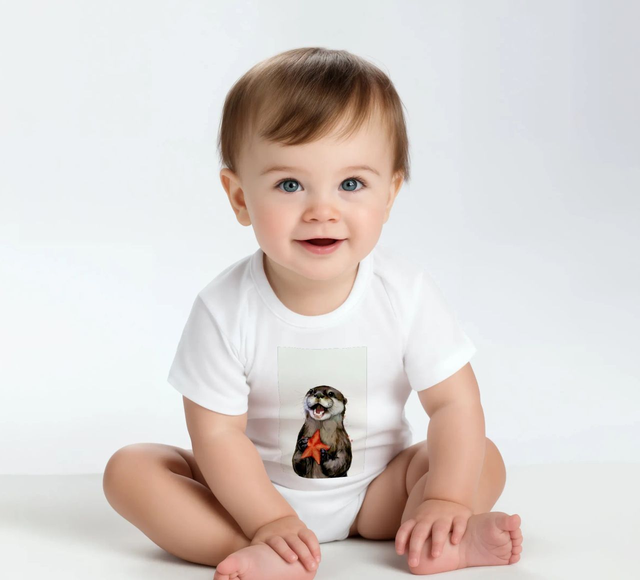 Happy Otter Portrait body neonato maniche corte da Laura Graves