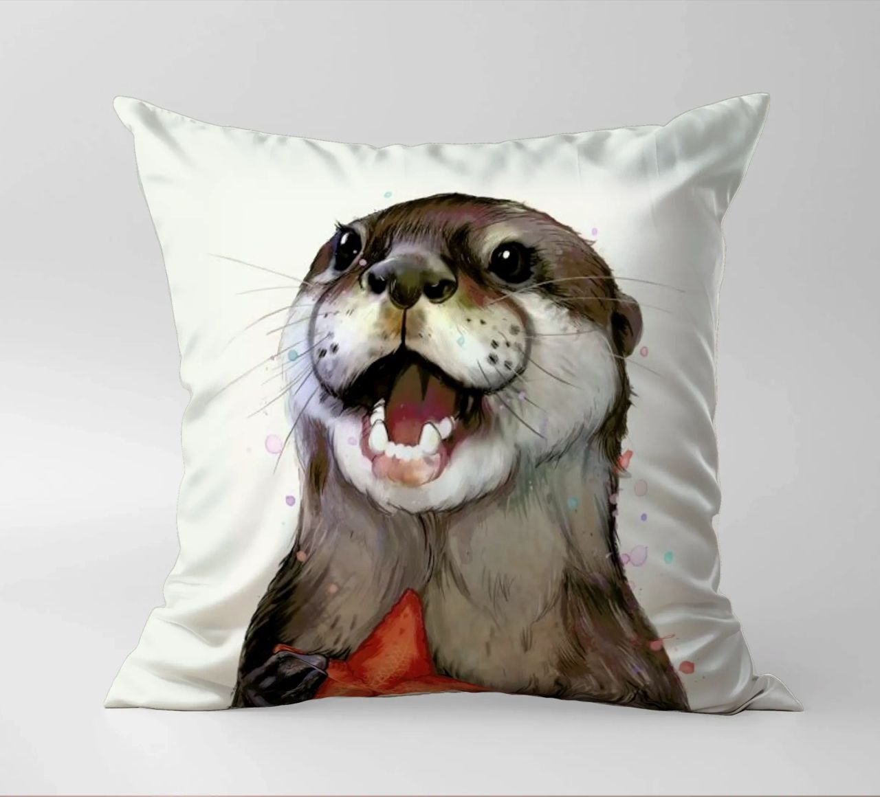 Happy Otter Portrait cuscino da Laura Graves