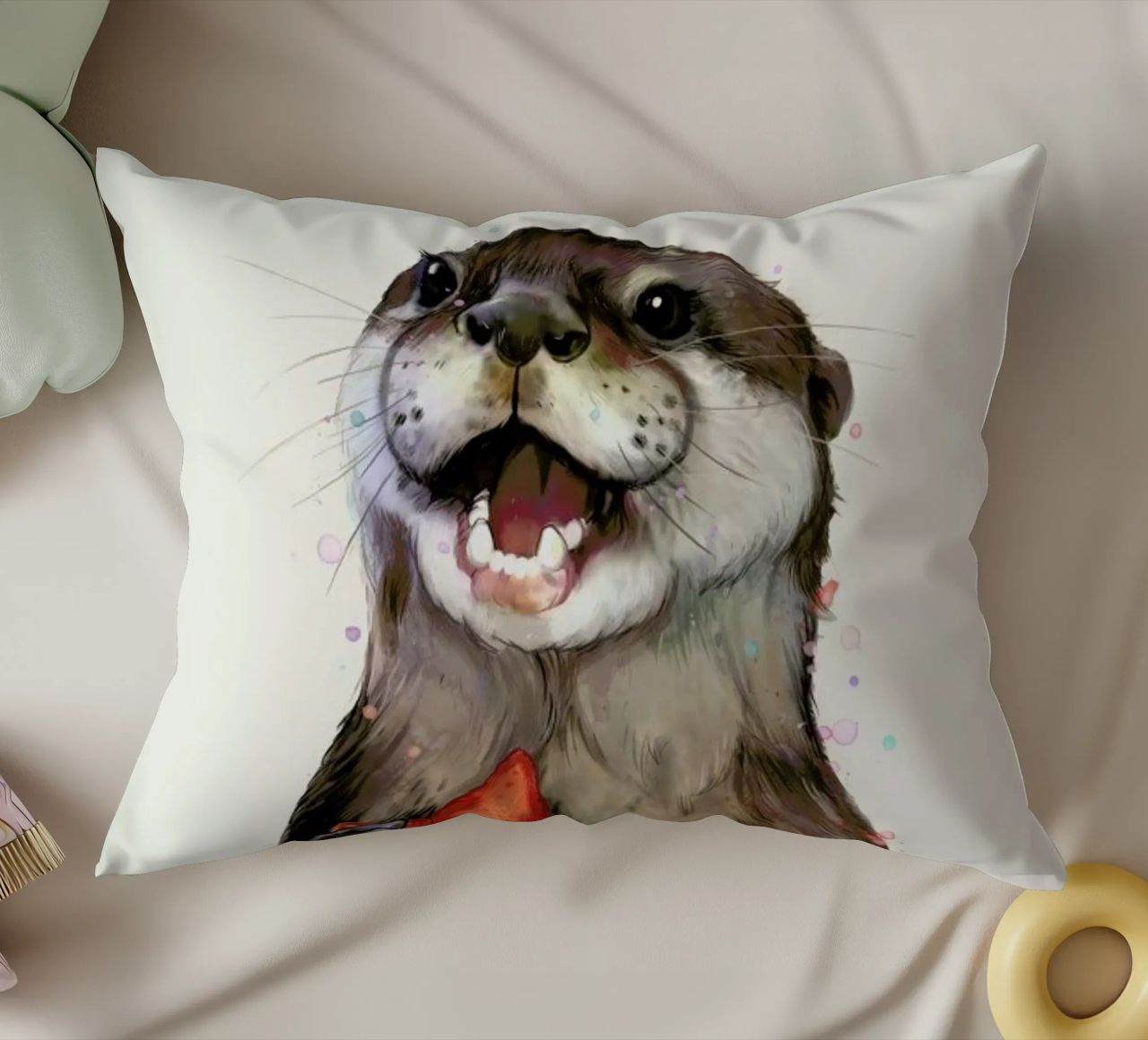 Happy Otter Portrait cuscino da Laura Graves
