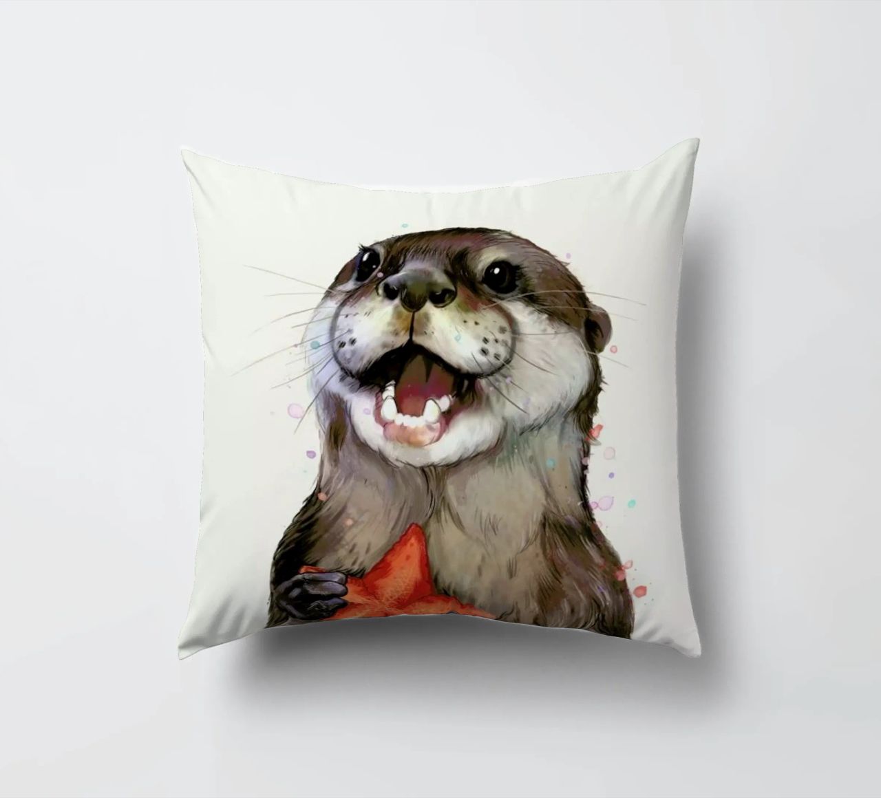 Happy Otter Portrait cuscino da Laura Graves