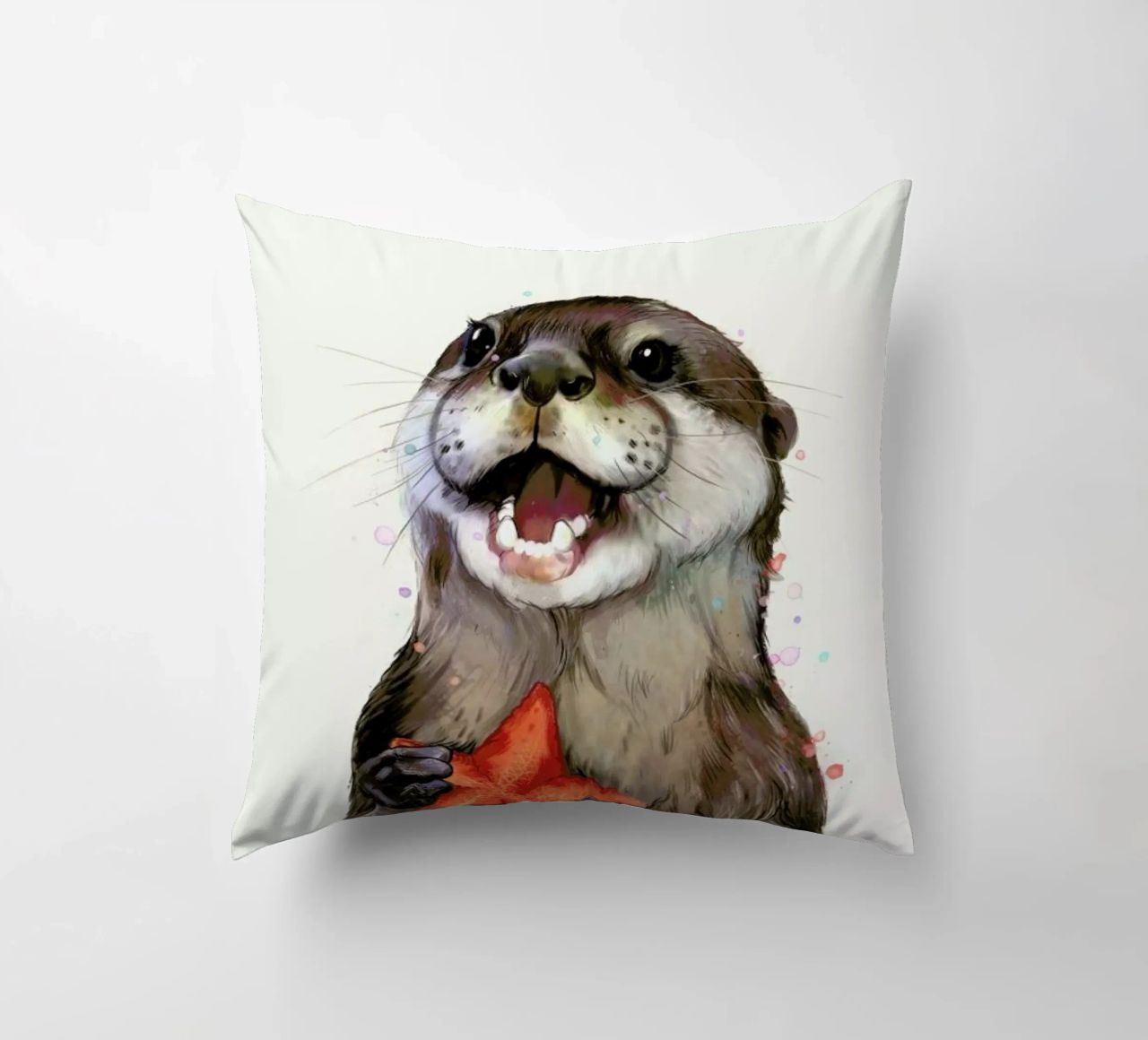 Happy Otter Portrait cuscino da Laura Graves