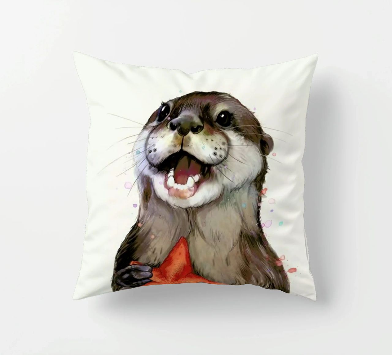 Happy Otter Portrait cuscino da Laura Graves