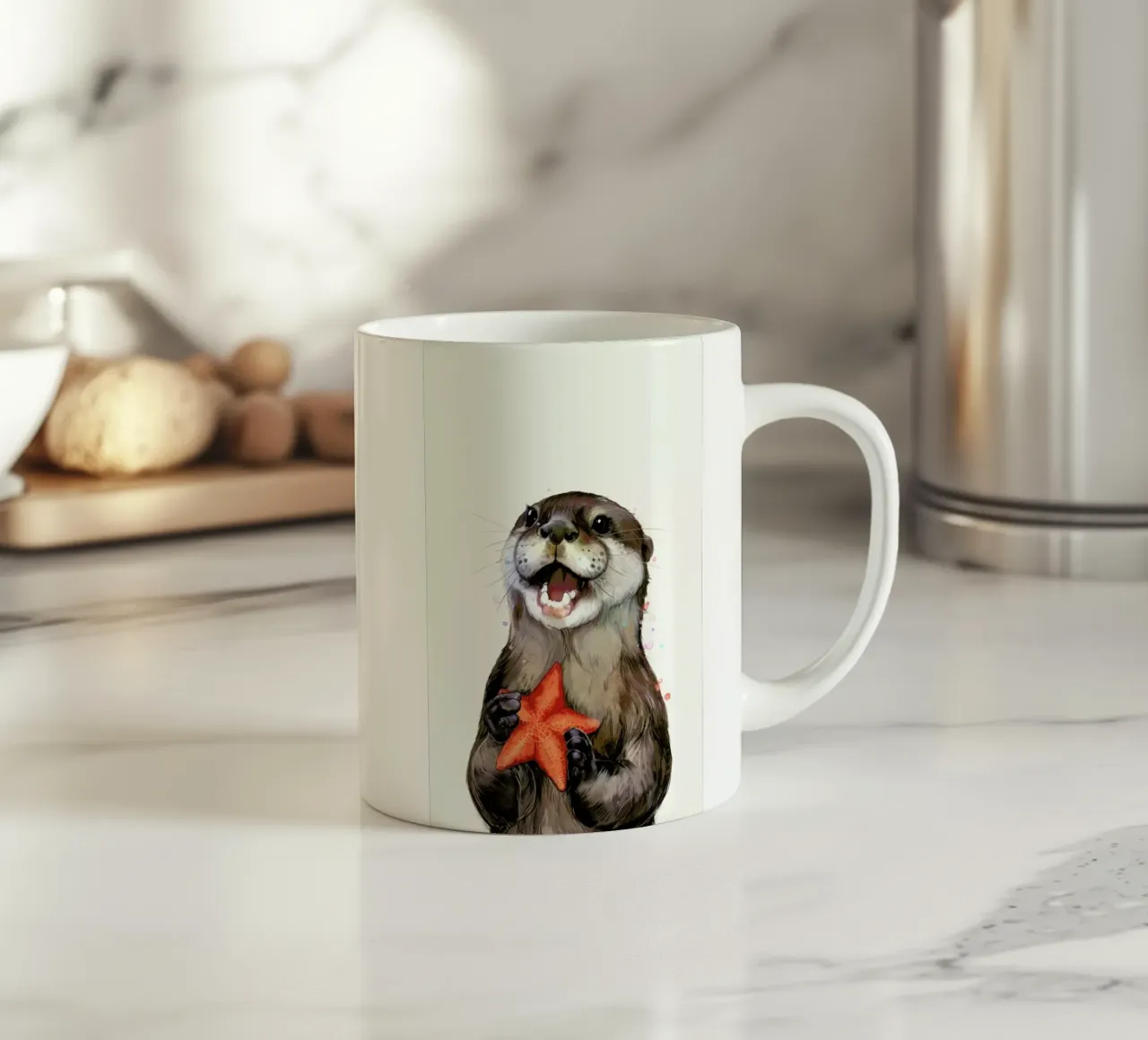 Happy Otter Portrait taza de cerámica de Laura Graves