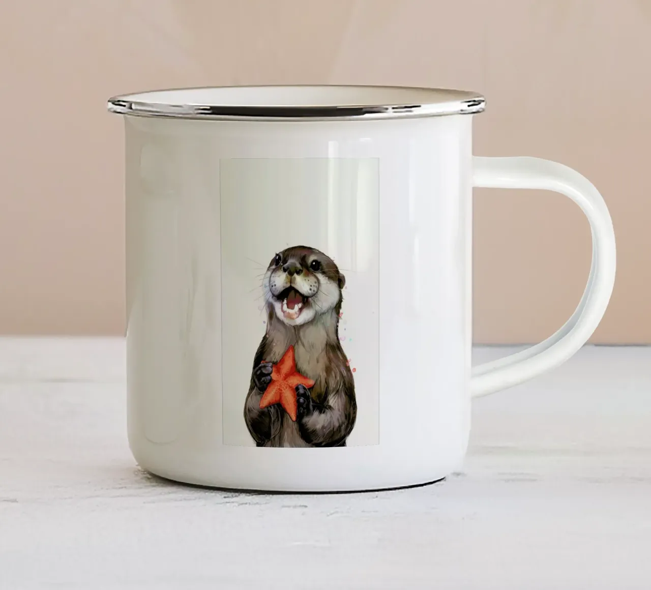 Happy Otter Portrait taza de esmalte de Laura Graves
