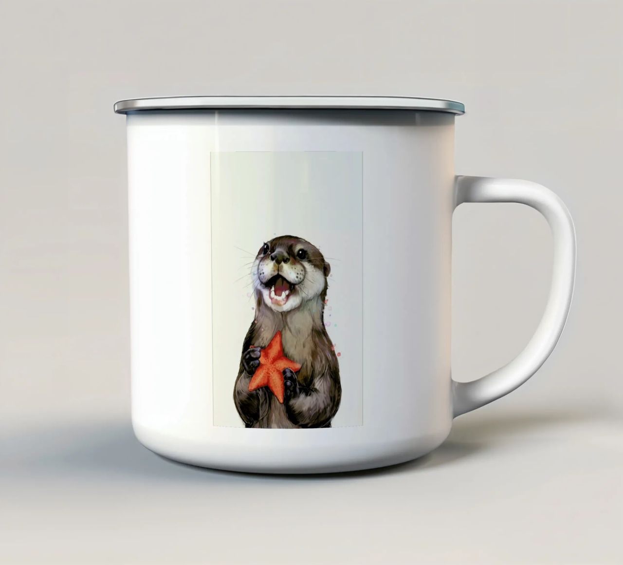 Happy Otter Portrait tazza in smalto da Laura Graves