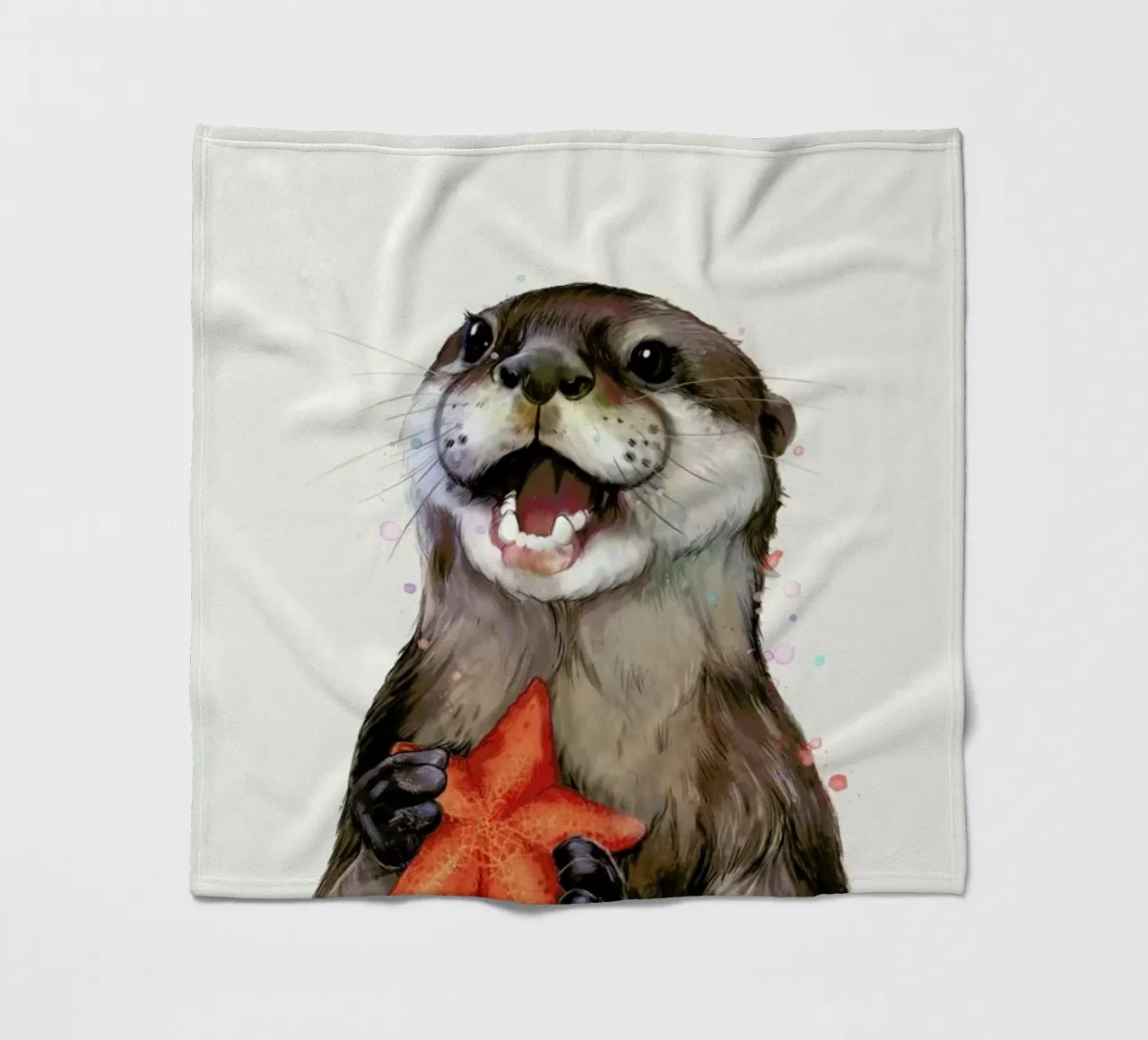 Happy Otter Portrait fleece blanket by Laura Graves