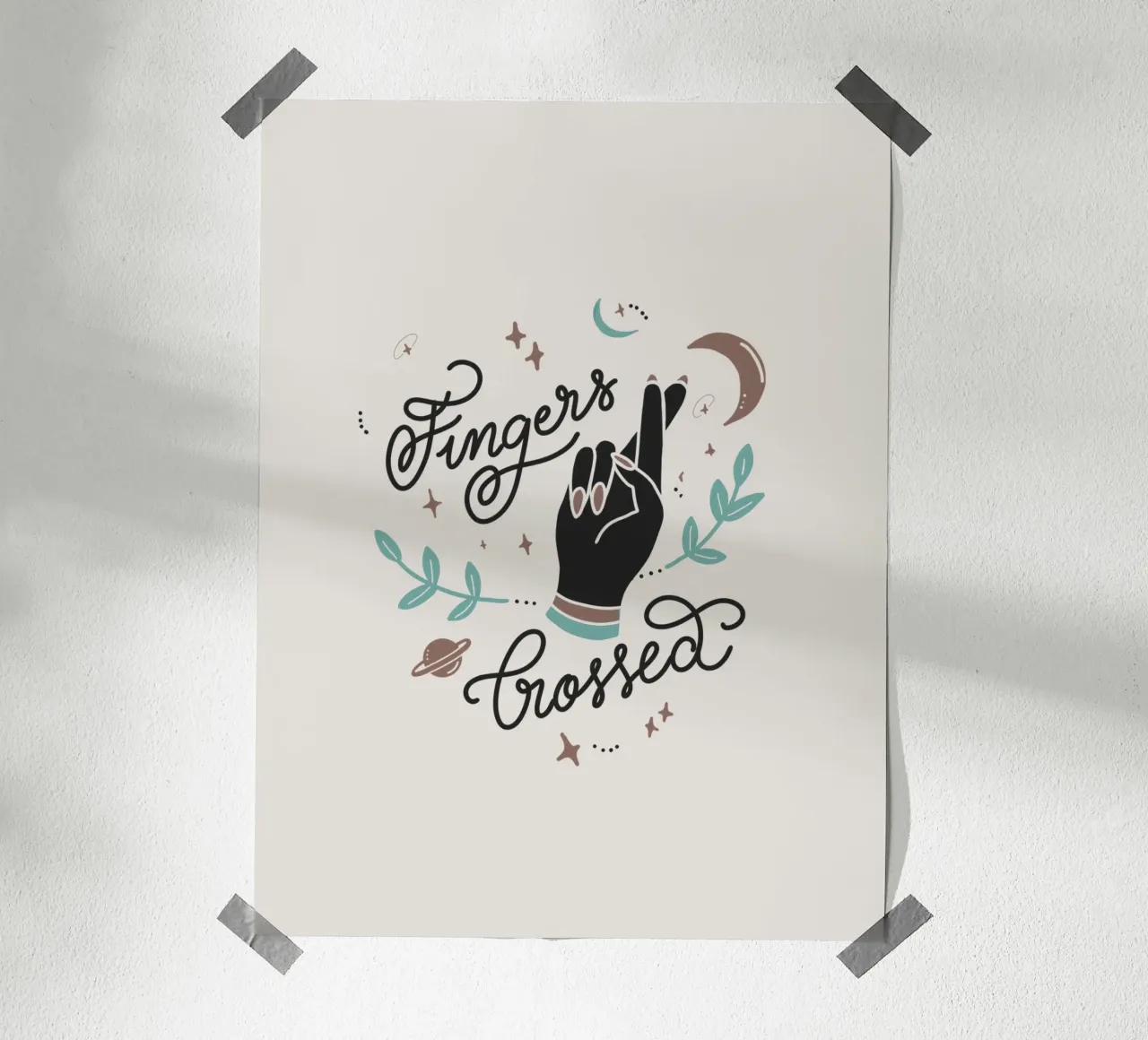 Fingers Crossed poster con telaio in plastica da anisillustration