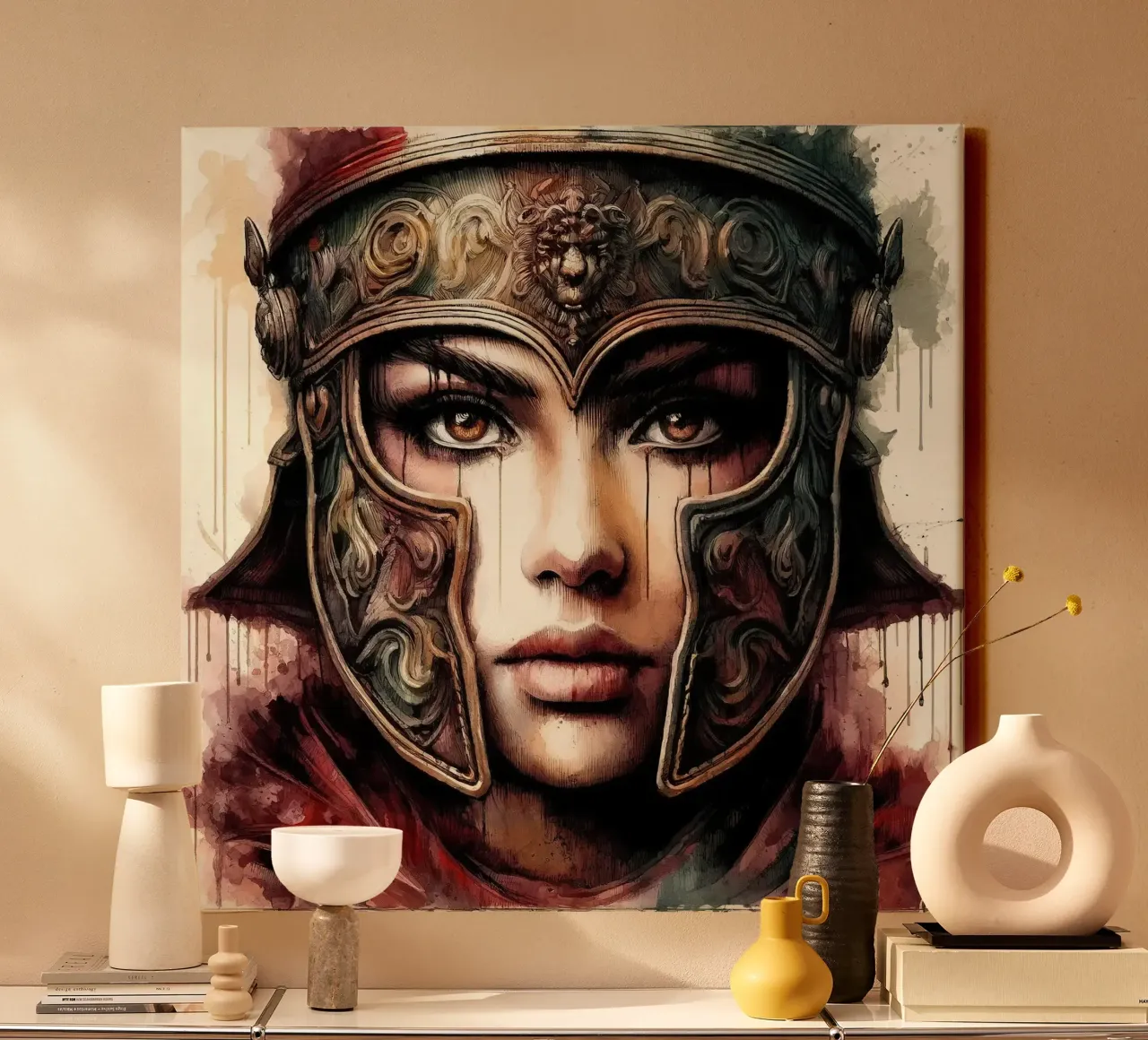 Poderosa guerrera medieval lienzo con Marco flotante de Chromatic Fusion Studio