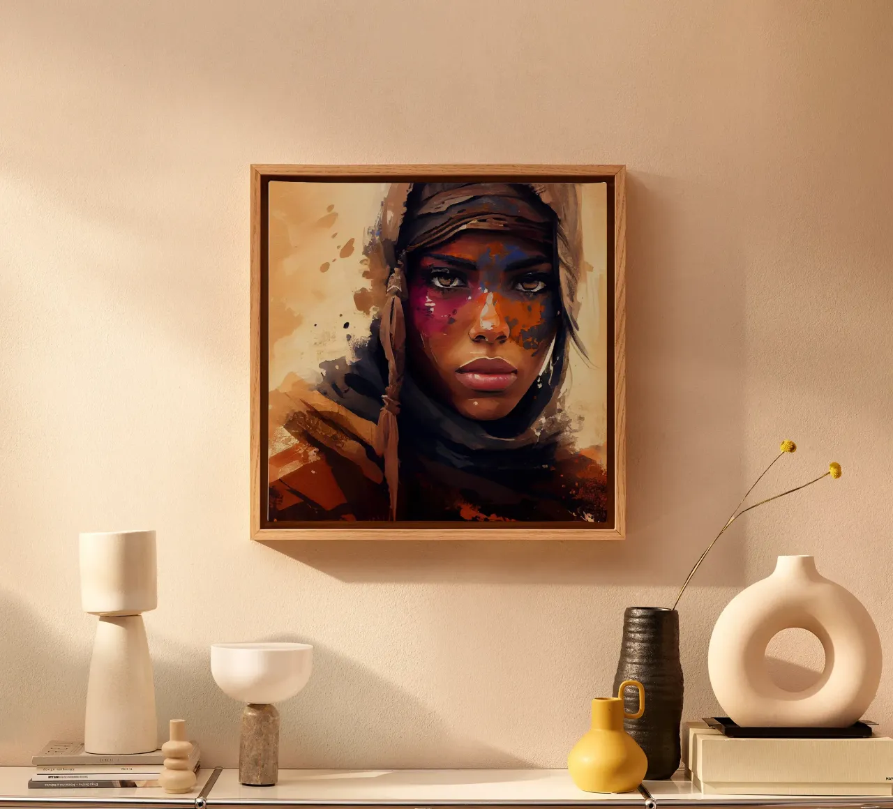 Poderosa mujer tuareg lienzo con Marco flotante de Chromatic Fusion Studio