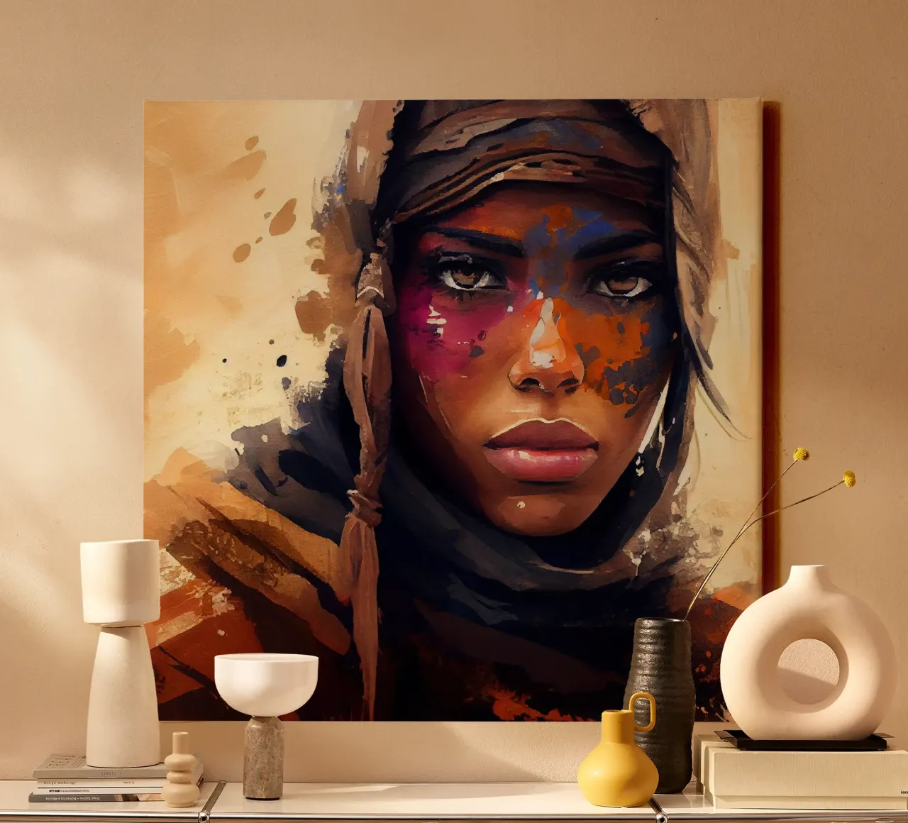 Poderosa mujer tuareg lienzo con Marco flotante de Chromatic Fusion Studio