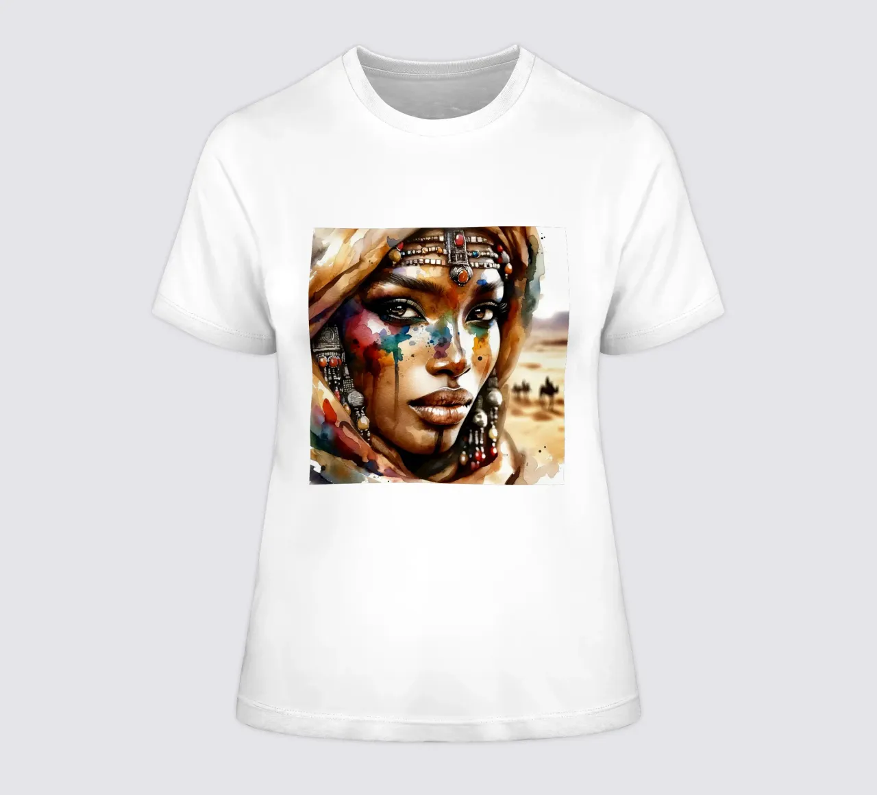 Powerful Tuareg Woman women's fitted t-shirt by Chromatic Fusion Studio