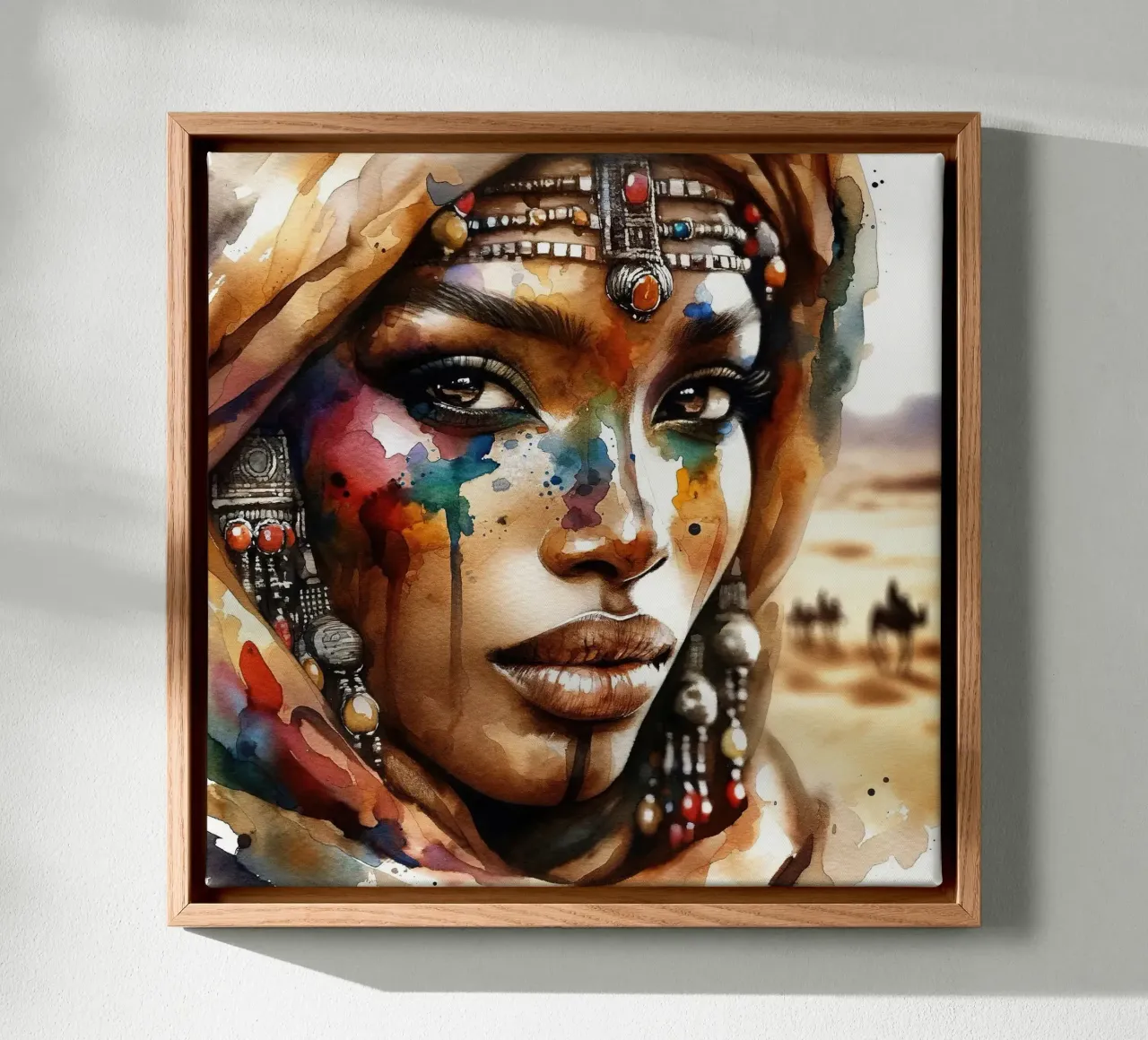 Poderosa mujer tuareg lienzo con Marco flotante de Chromatic Fusion Studio