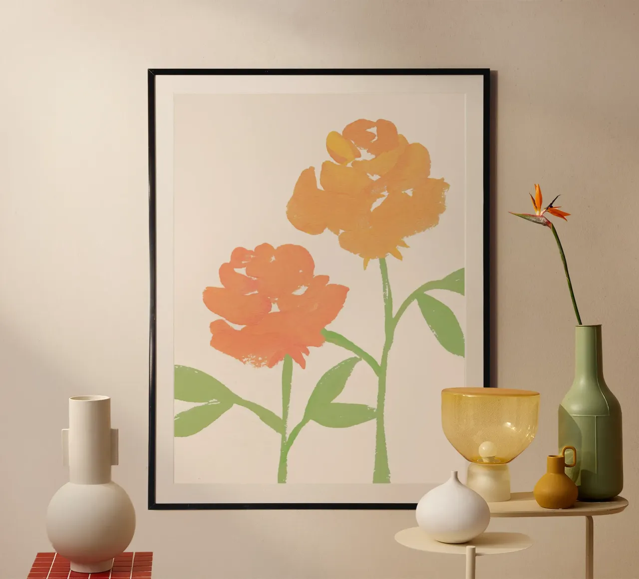 2 Rose - Oro Arancione poster con telaio in alluminio da intemporalis