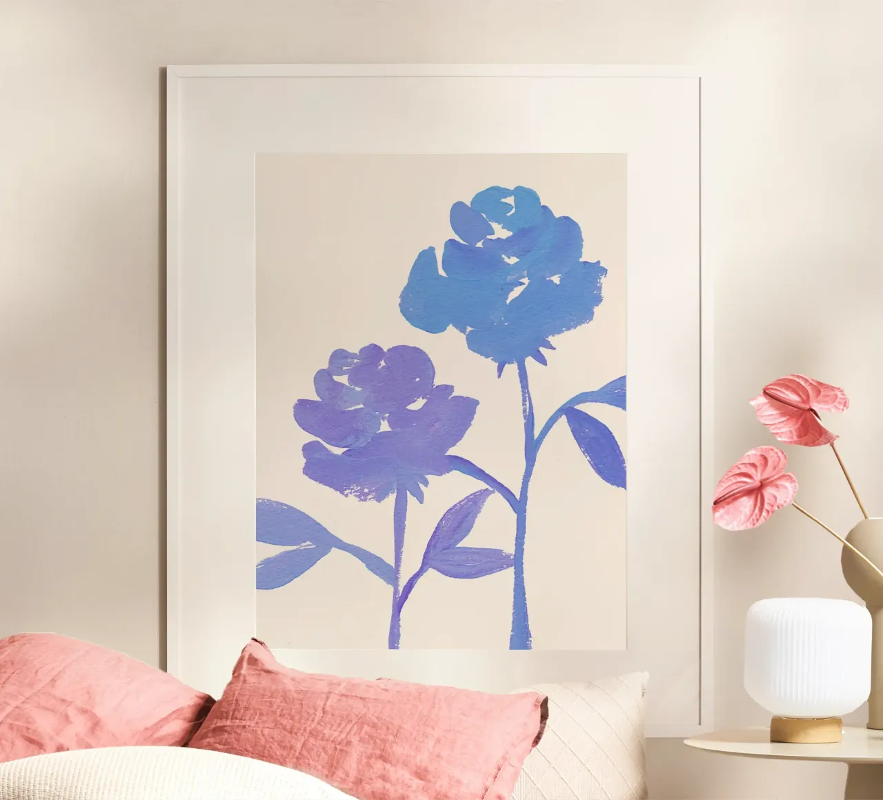 2 Rose - Blu poster con telaio in alluminio da intemporalis