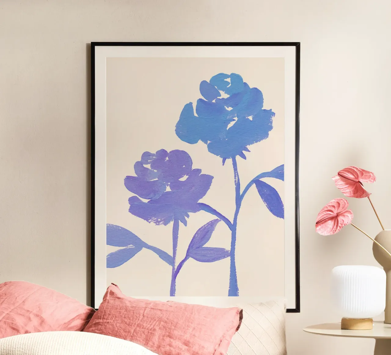 2 Rose - Blu poster con telaio in alluminio da intemporalis