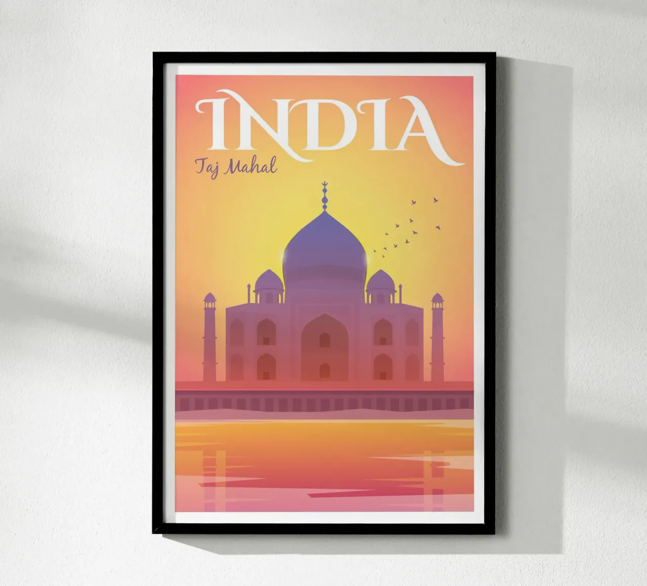 Taj Mahal, India poster con telaio in legno da Wanderlust Vibes
