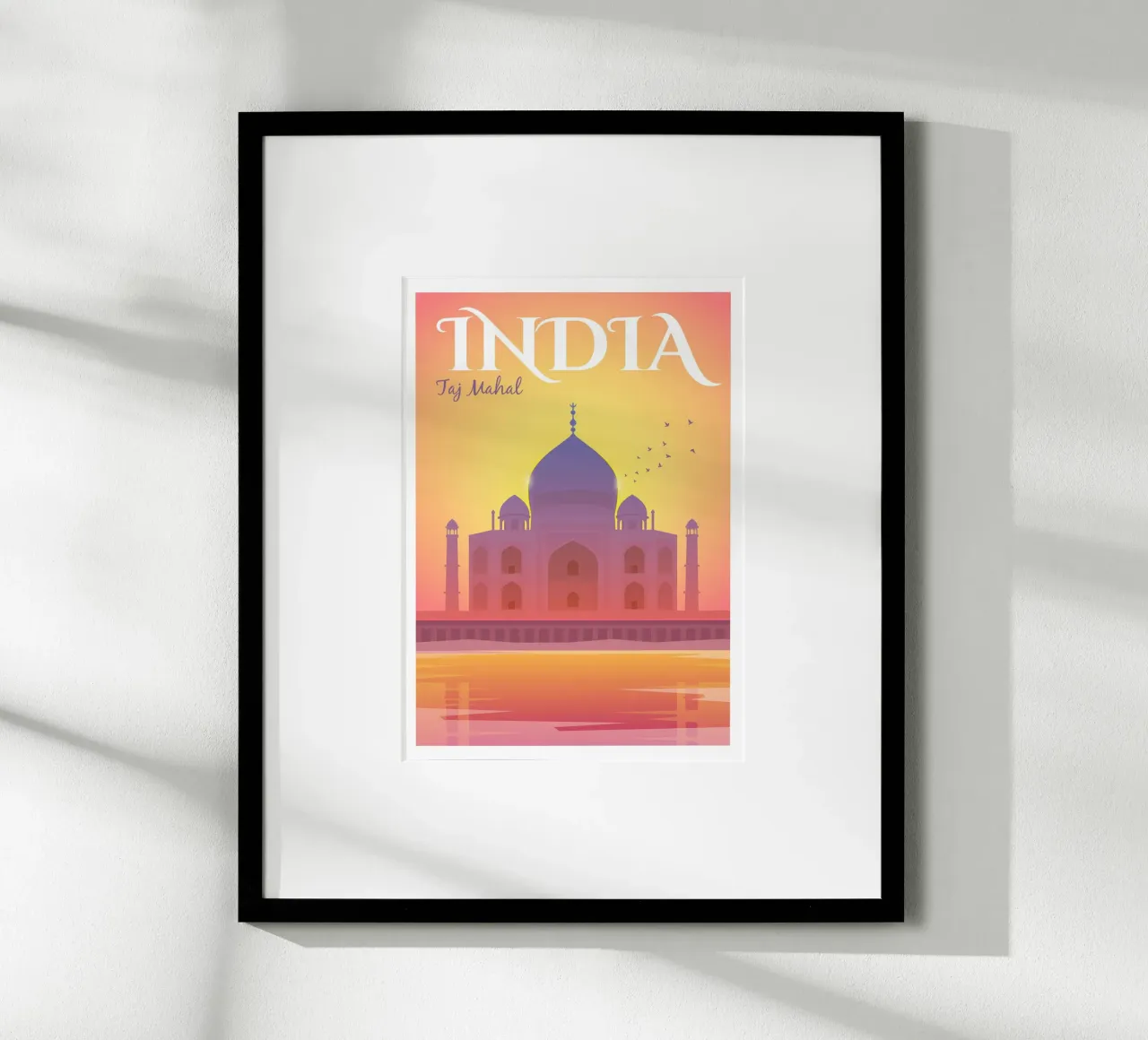 Taj Mahal, India poster con telaio in legno da Wanderlust Vibes