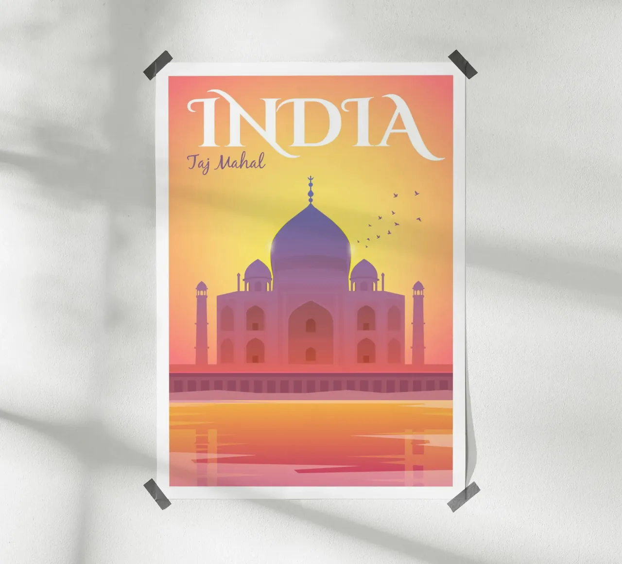 Taj Mahal, India poster con telaio in legno da Wanderlust Vibes