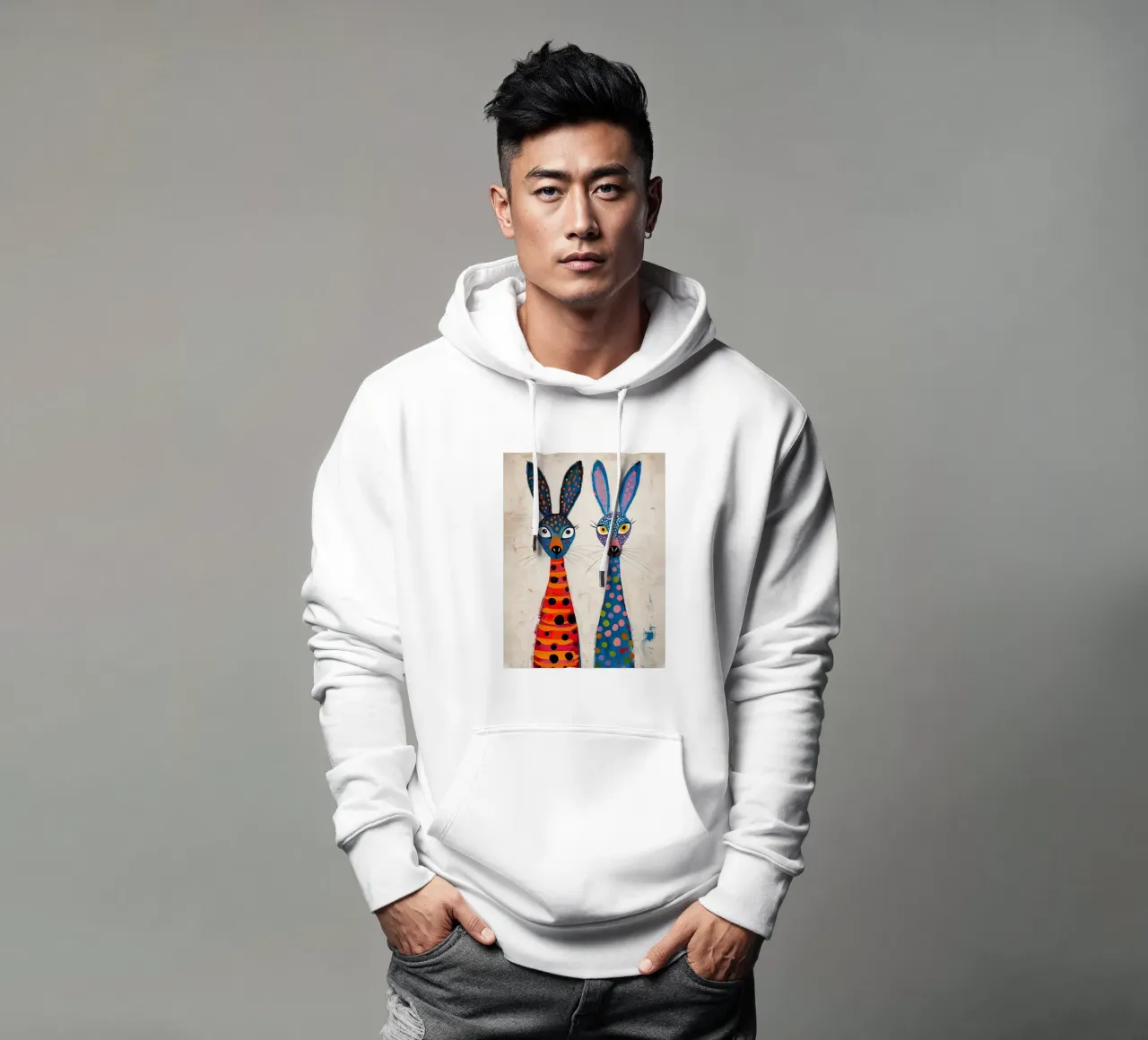 Dos conejos muy simpáticos sudadera con capucha de 🎨 Point and Art
