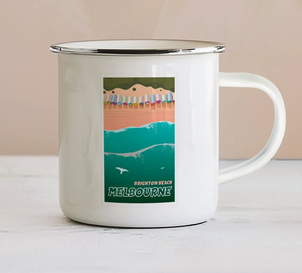 Brighton Beach, Melbourne tazza in smalto da Wanderlust Vibes