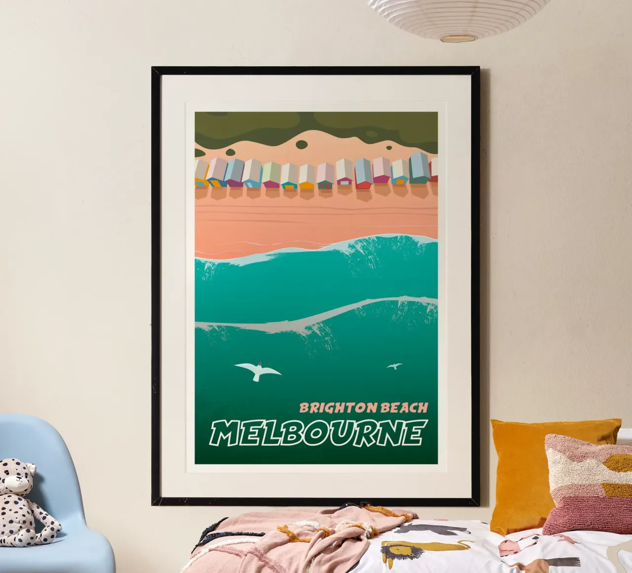 Brighton Beach, Melbourne poster con telaio in legno da Wanderlust Vibes