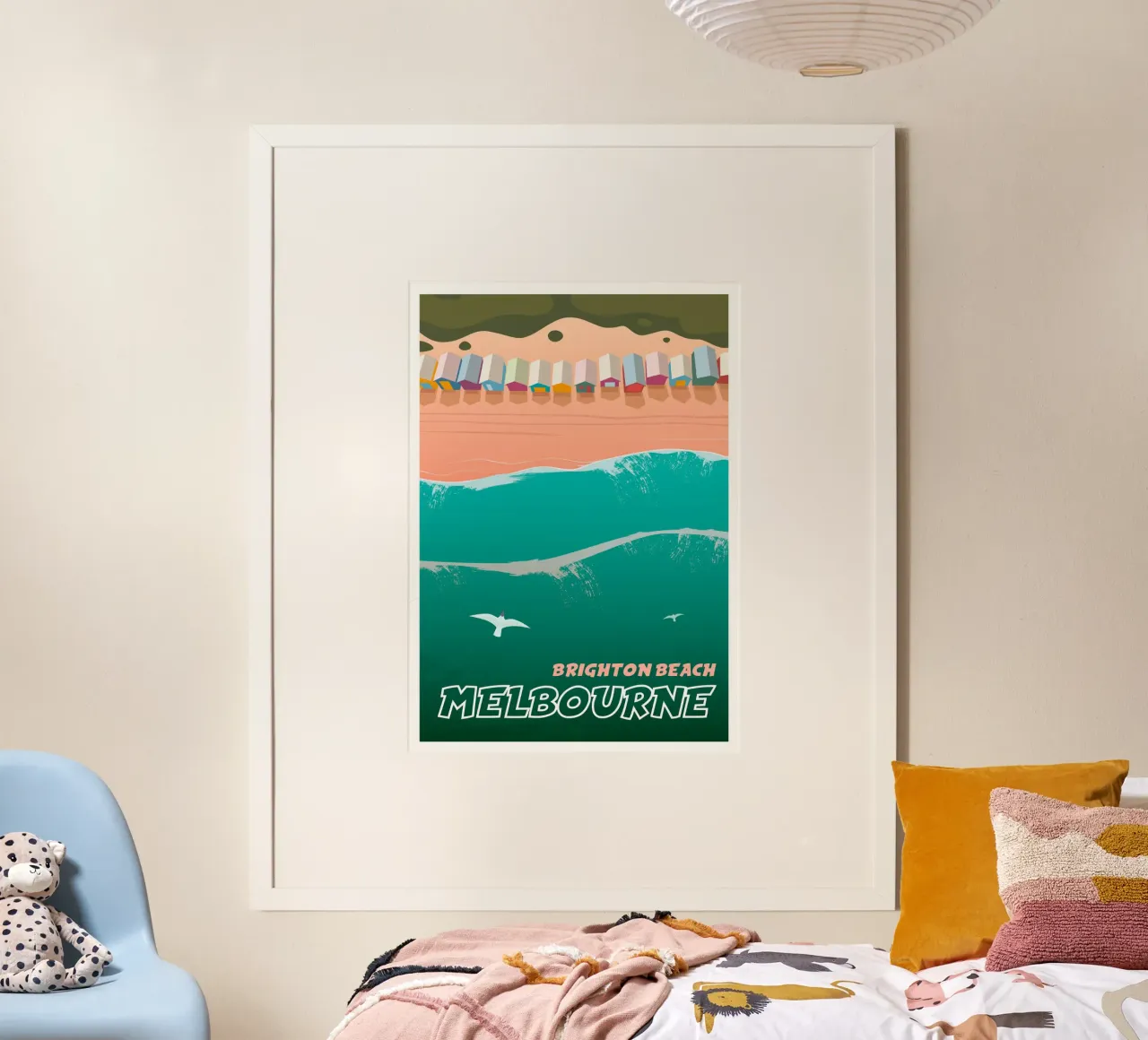 Brighton Beach, Melbourne poster con telaio in legno da Wanderlust Vibes