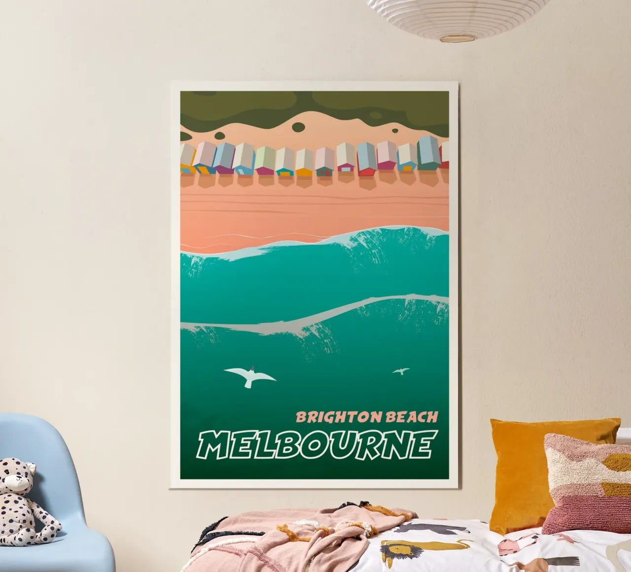 Brighton Beach, Melbourne poster con telaio in legno da Wanderlust Vibes