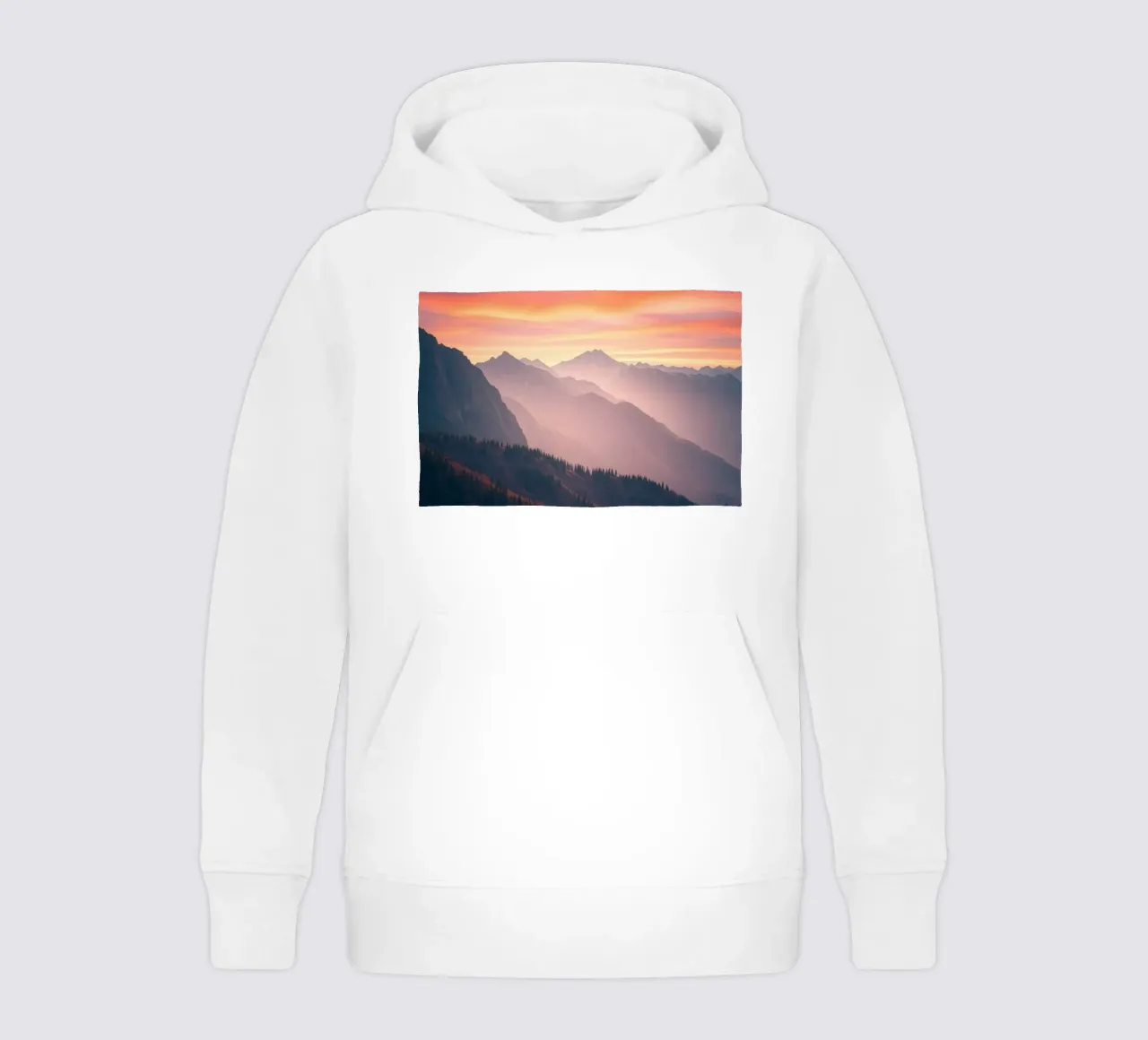 Stunning sunset over mountains creates a calm and abstract kids hoodie by DesignDoodle
