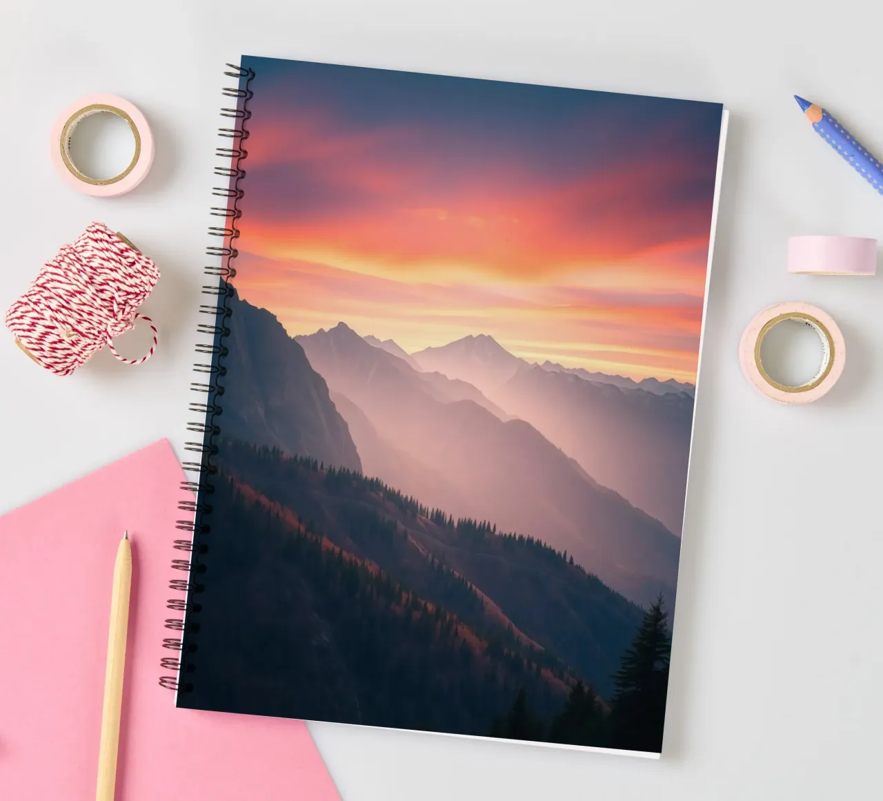 Stunning sunset over mountains creates a calm and abstract spiral notebook by DesignDoodle