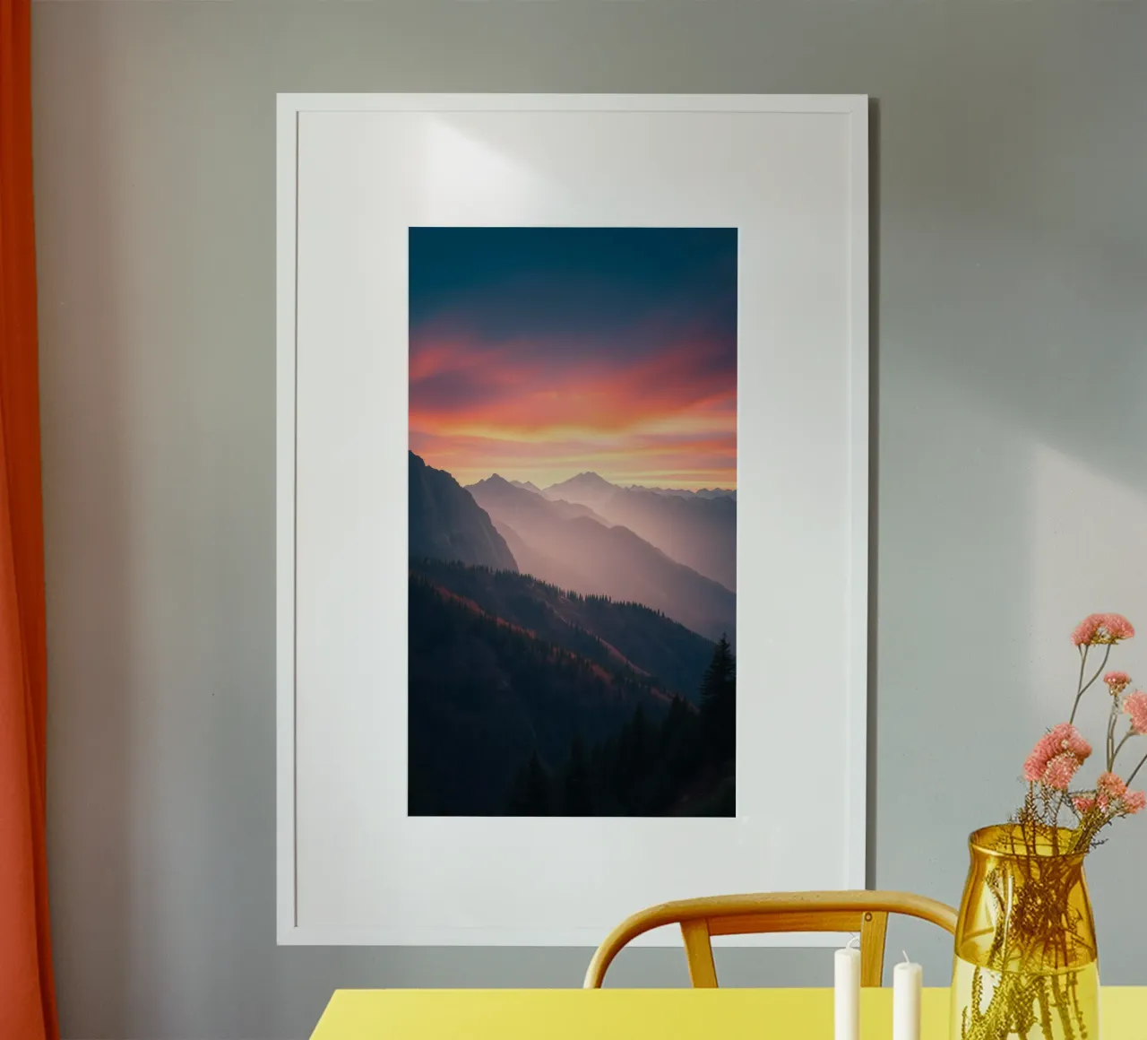 Il tramonto sulle montagne crea un'atmosfera calma e astratta. poster da DesignDoodle