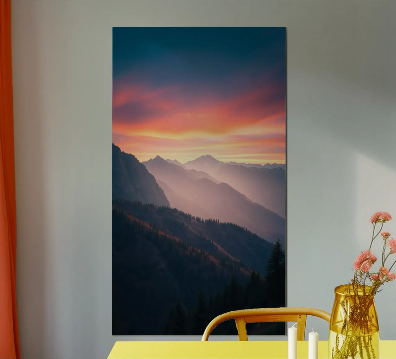 Il tramonto sulle montagne crea un'atmosfera calma e astratta. poster da DesignDoodle