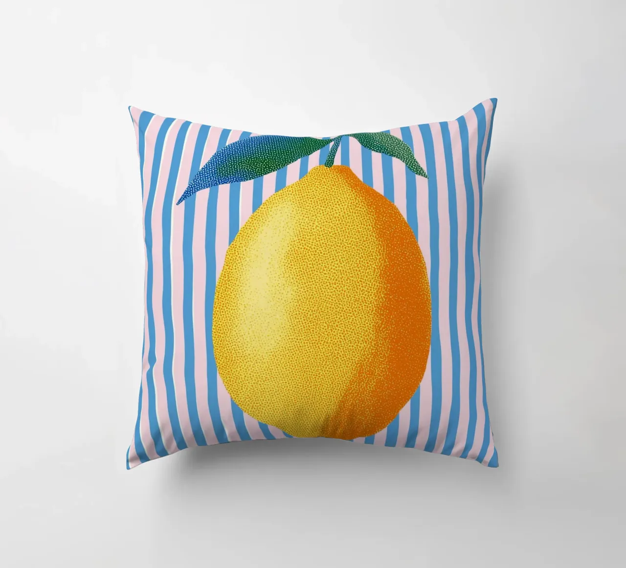 Stripe art with lemon decorative cushion by Carinaprint