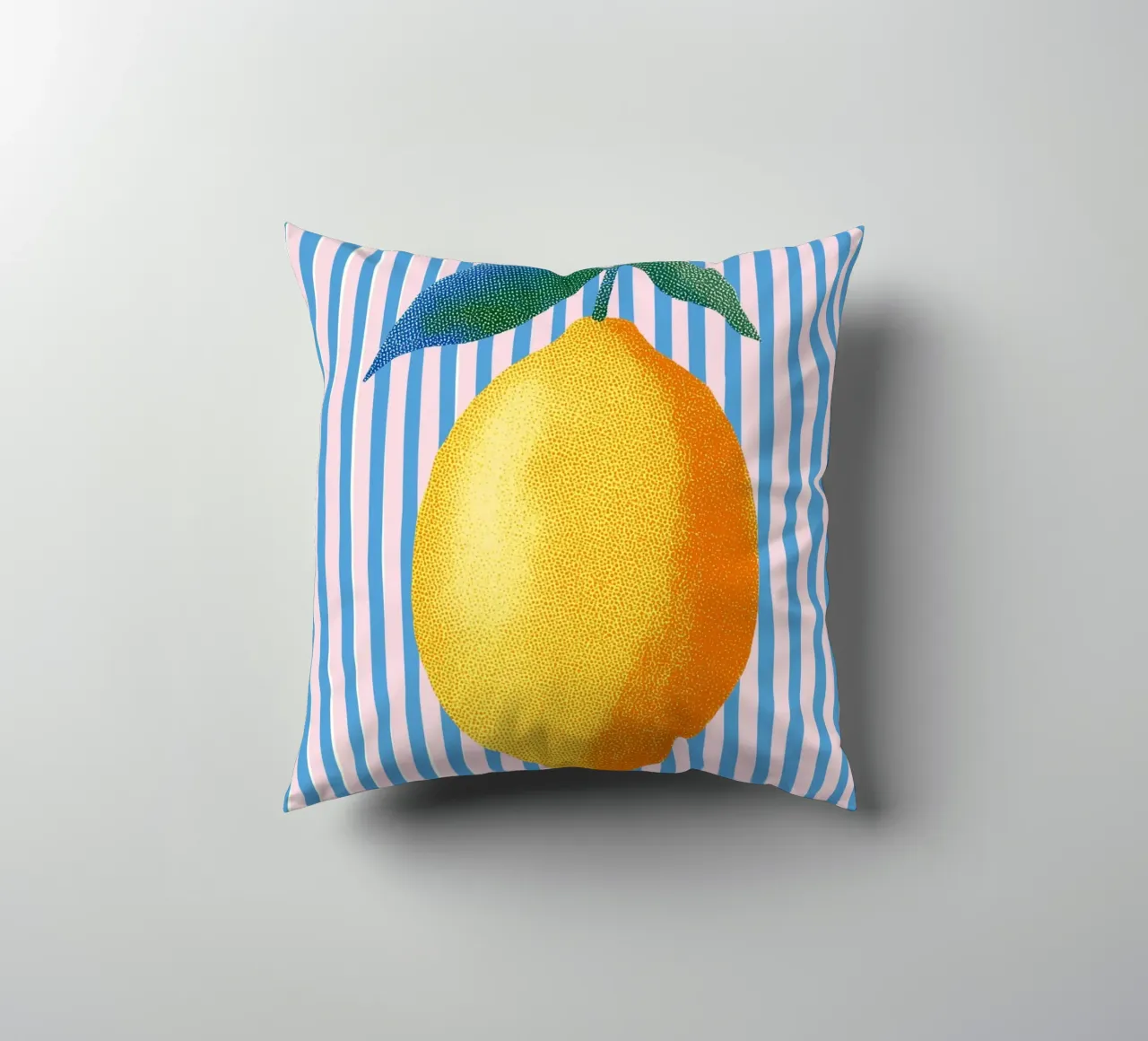 Stripe art with lemon decorative cushion by Carinaprint