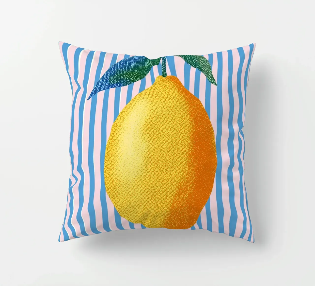 Stripe art with lemon decorative cushion by Carinaprint