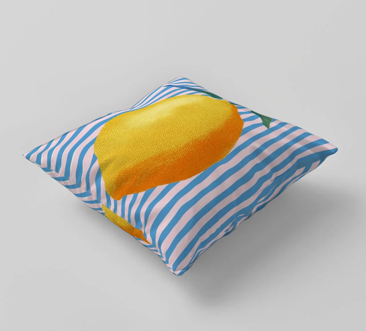 Stripe art with lemon decorative cushion by Carinaprint