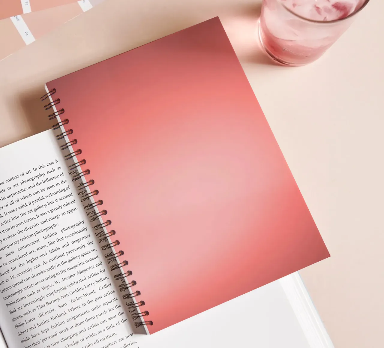 Soft gradient background in warm pink tones spiral notebook by DesignDoodle