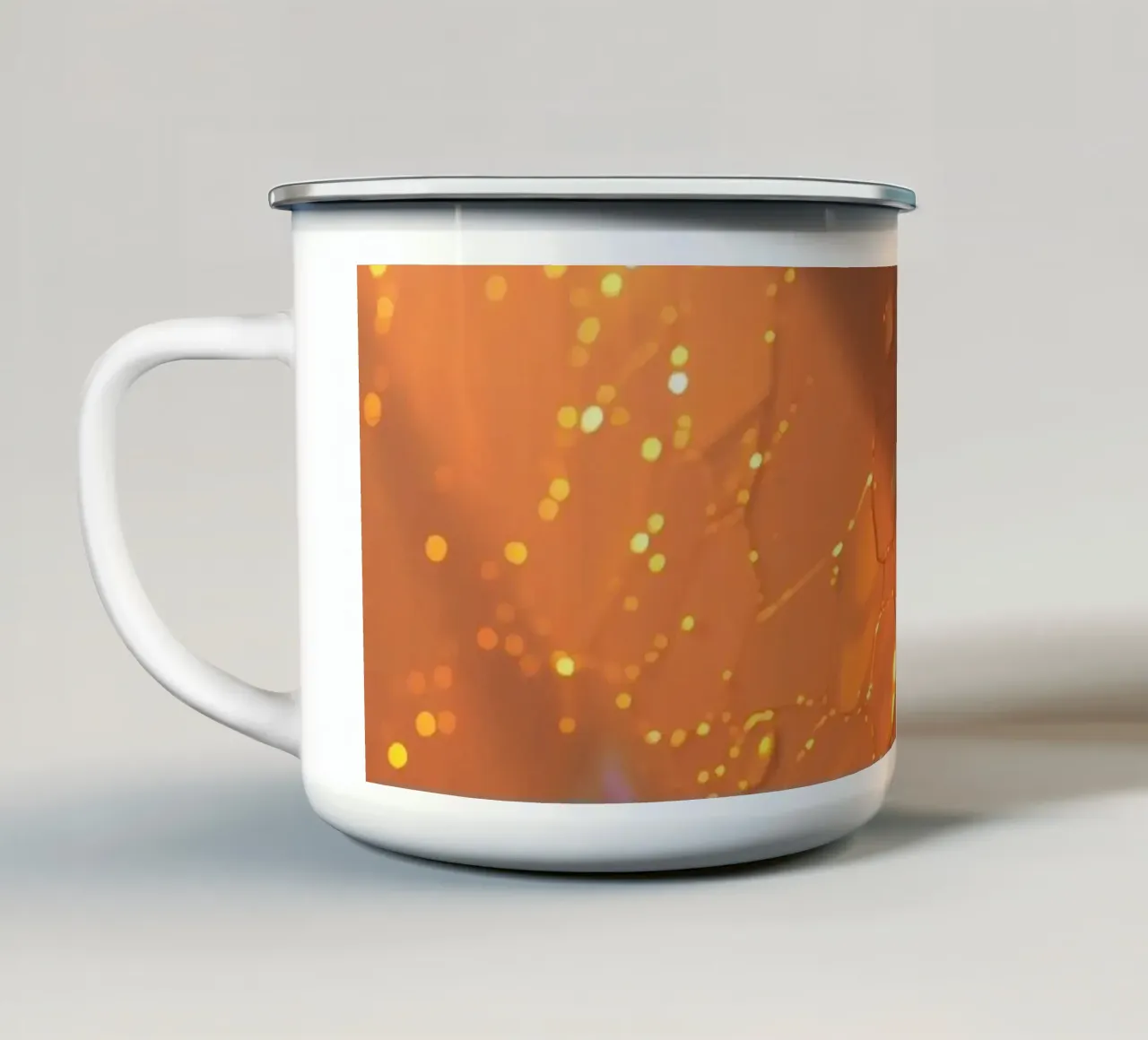 abstract ontwerp met textuuroppervlak, warm zonlicht emaille mok van DesignDoodle