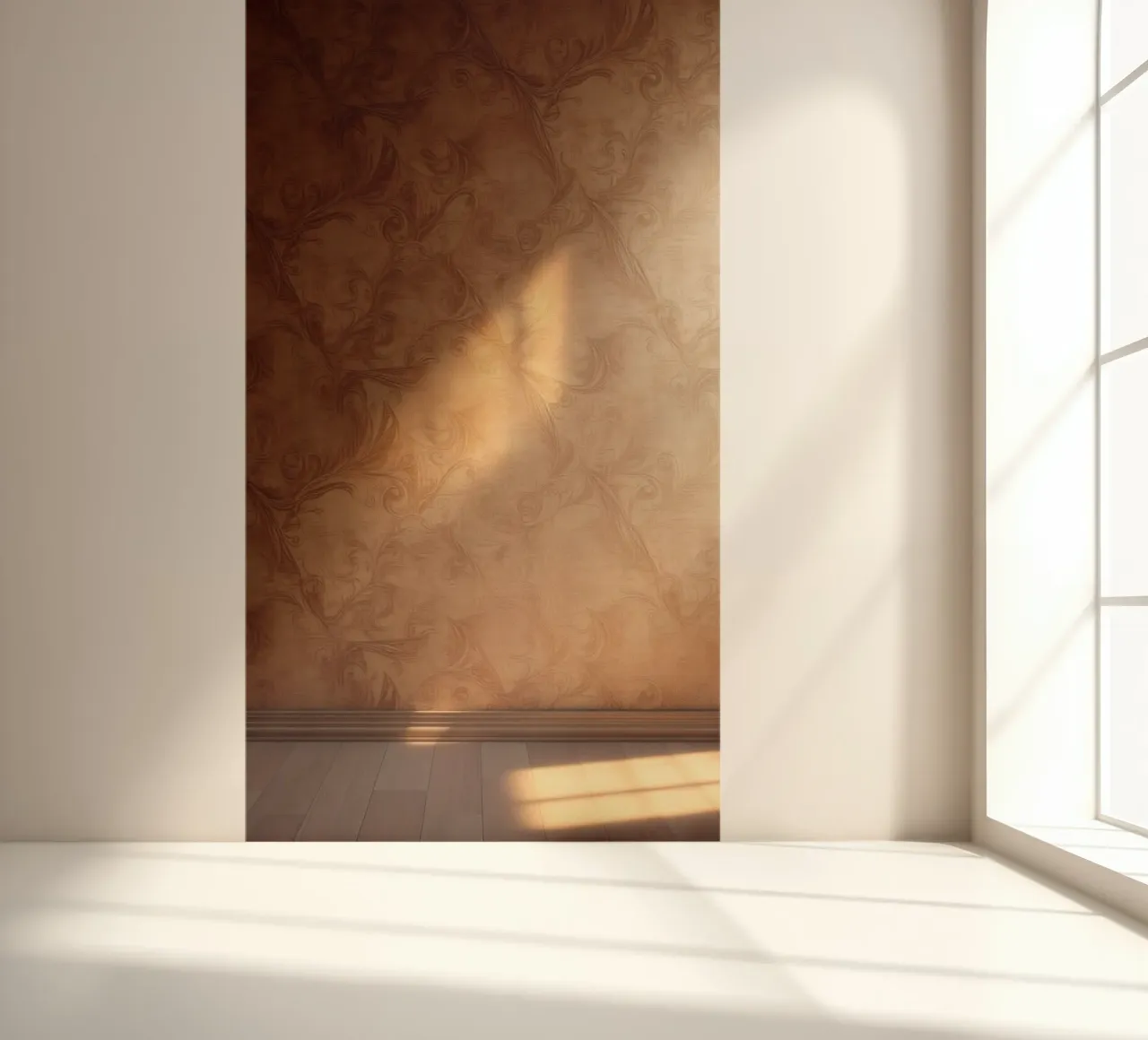 Elegantes abstraktes Wanddesign mit warmen Tönen und weichem Licht Fototapete von DesignDoodle