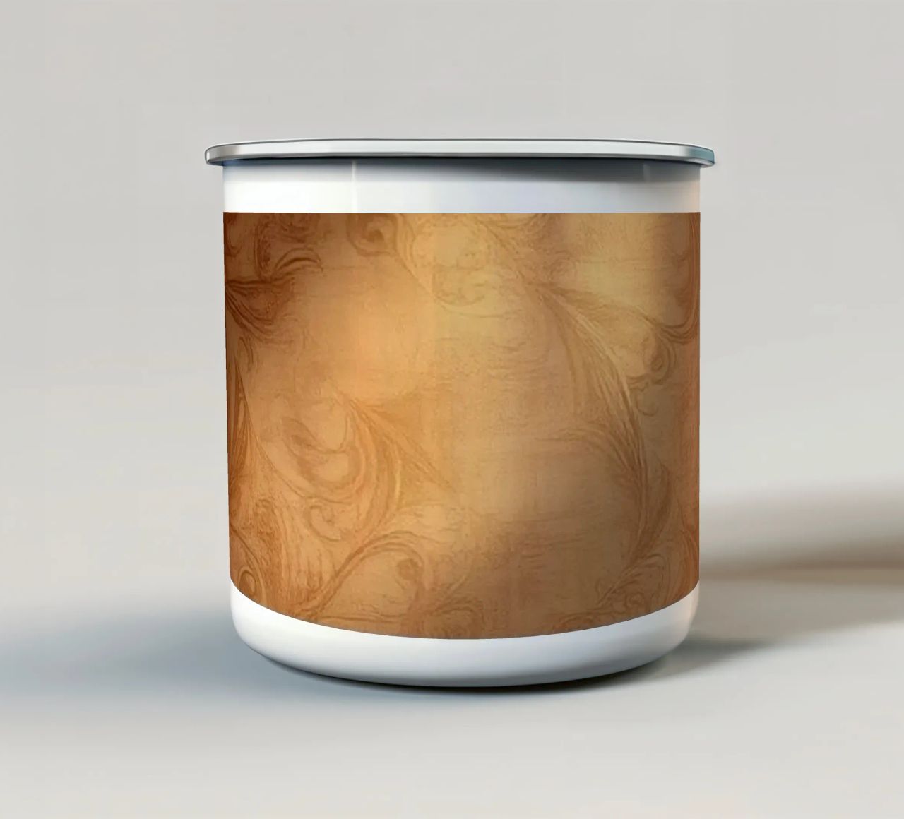Design mural abstrait élégant avec des tons chauds et une lumière douce mug en émail de DesignDoodle